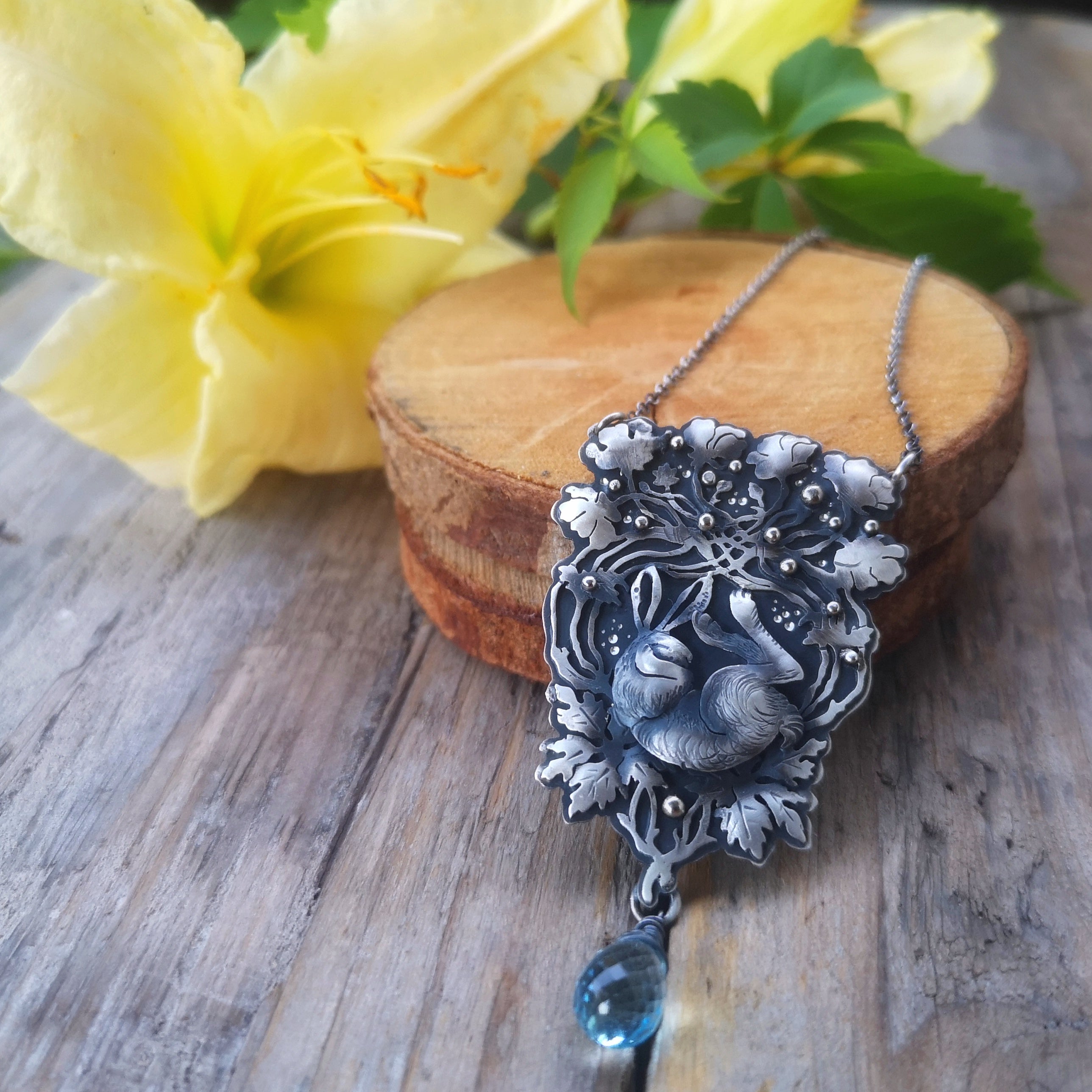 The Sleeping Hare & Sky Blue Topaz Necklace