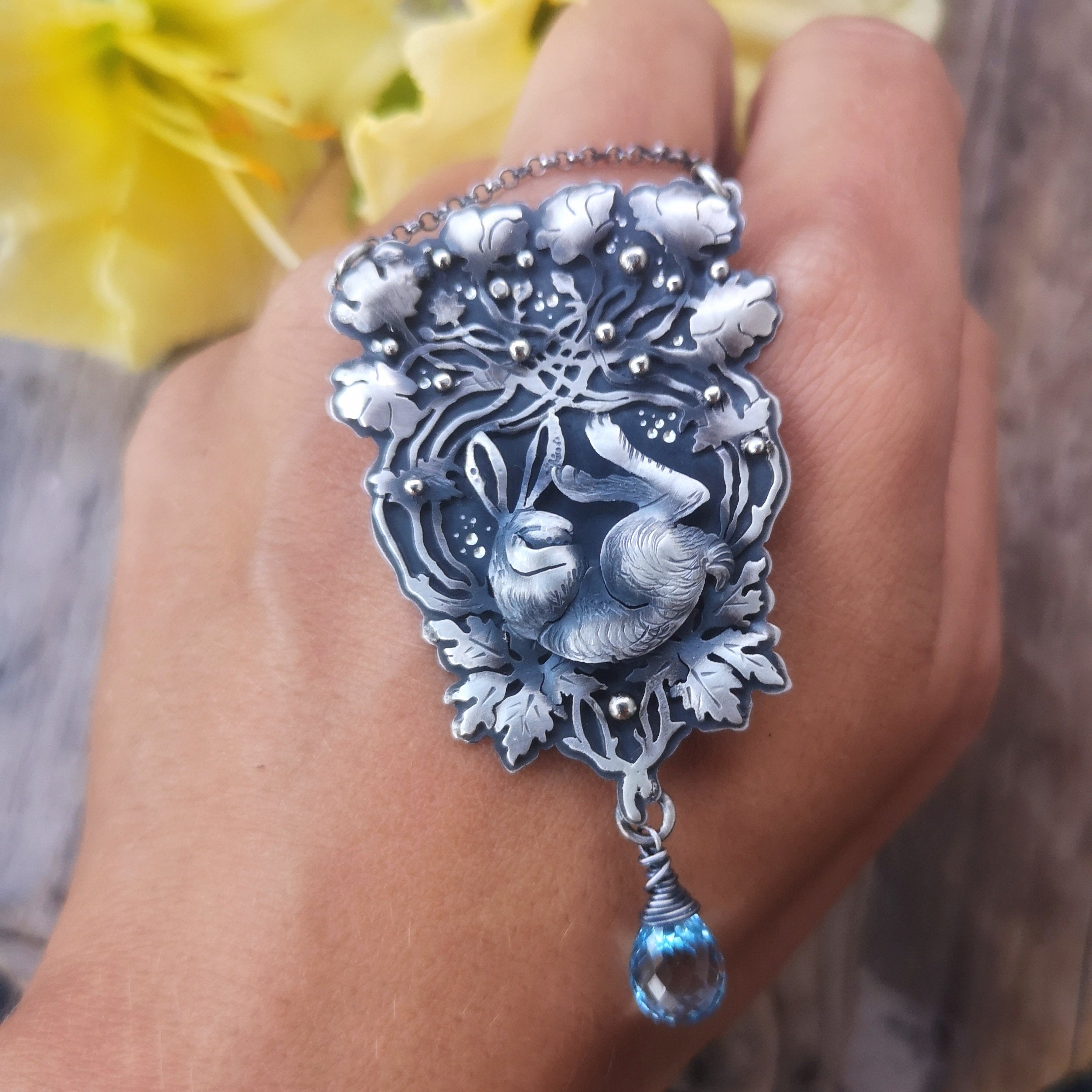 The Sleeping Hare & Sky Blue Topaz Necklace