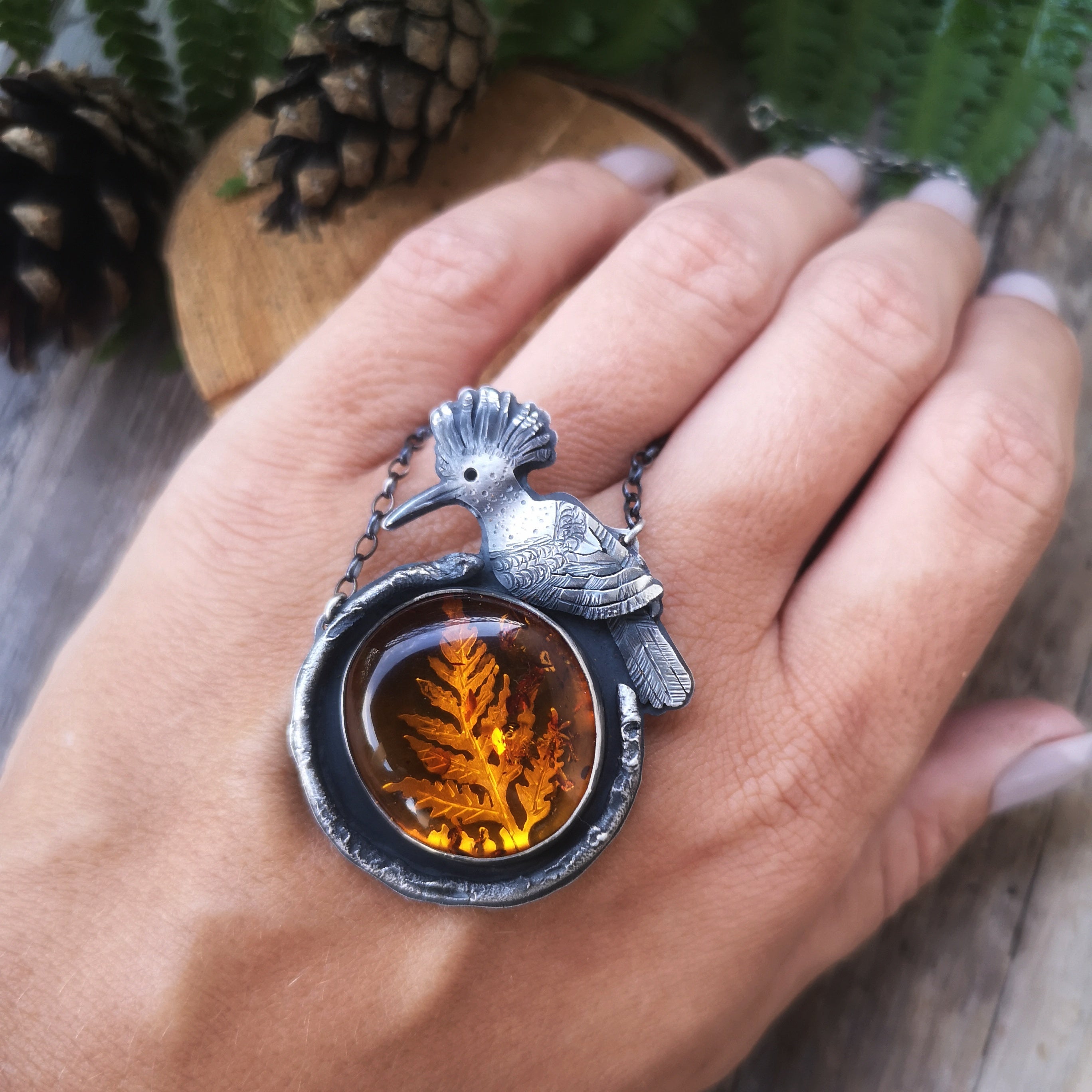 The Hoopoe & Fern - Baltic Amber Necklace