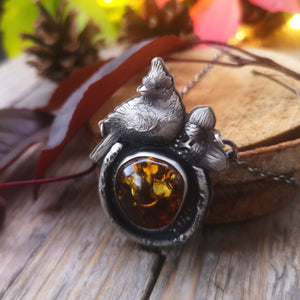 The Red Cardinal Necklace with Baltic Amber