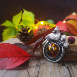 The Red Cardinal Necklace with Baltic Amber