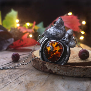 The Red Cardinal Necklace with Baltic Amber