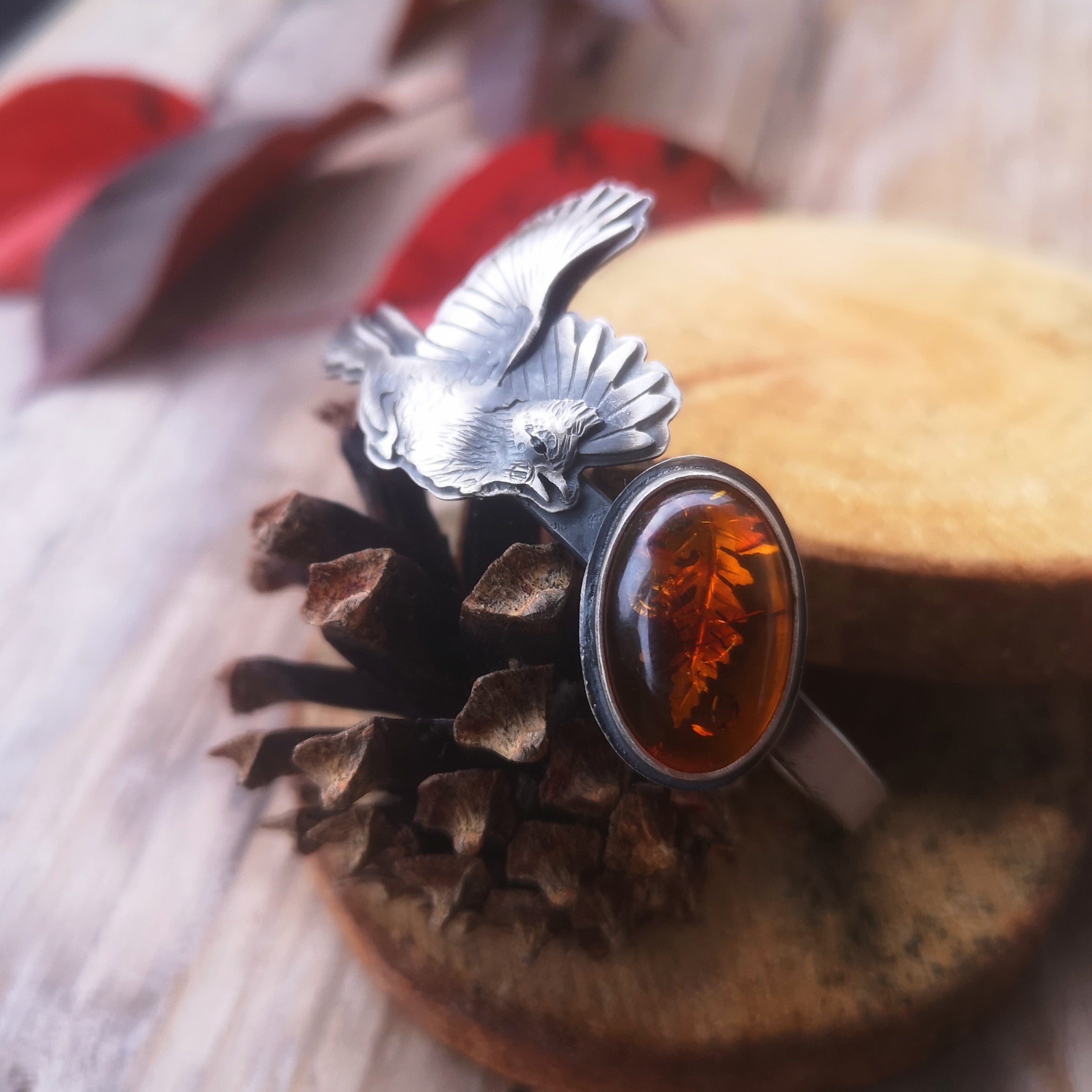 The Red Cardinal Cuff with Baltic Amber