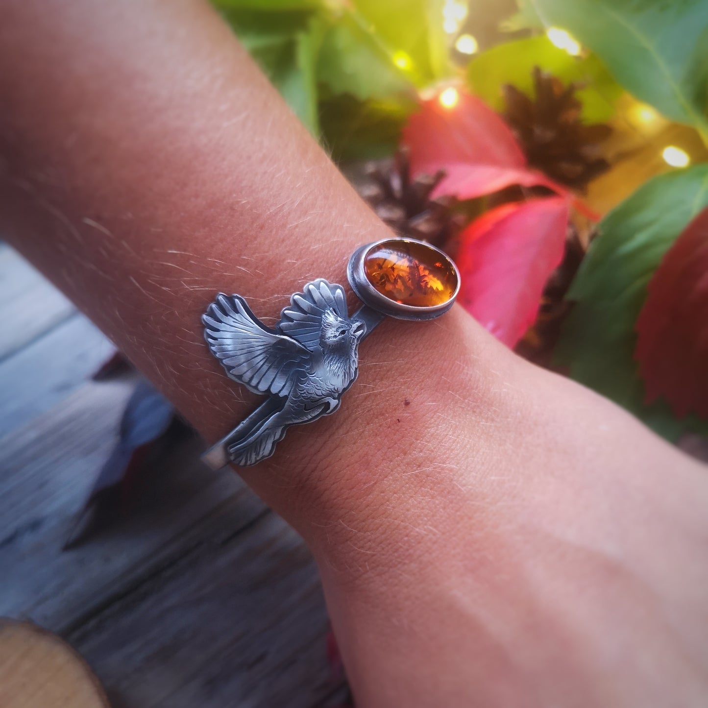 The Red Cardinal Cuff with Baltic Amber