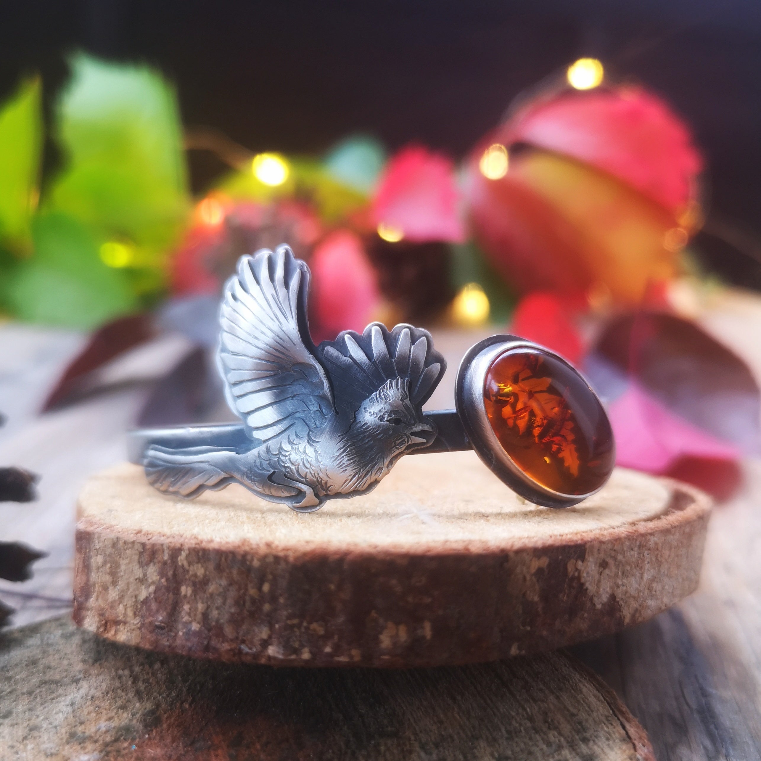 The Red Cardinal Cuff with Baltic Amber