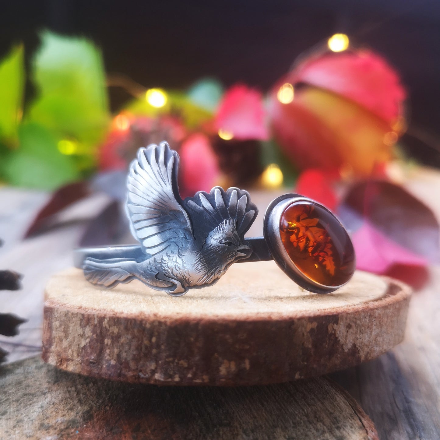 The Red Cardinal Cuff with Baltic Amber