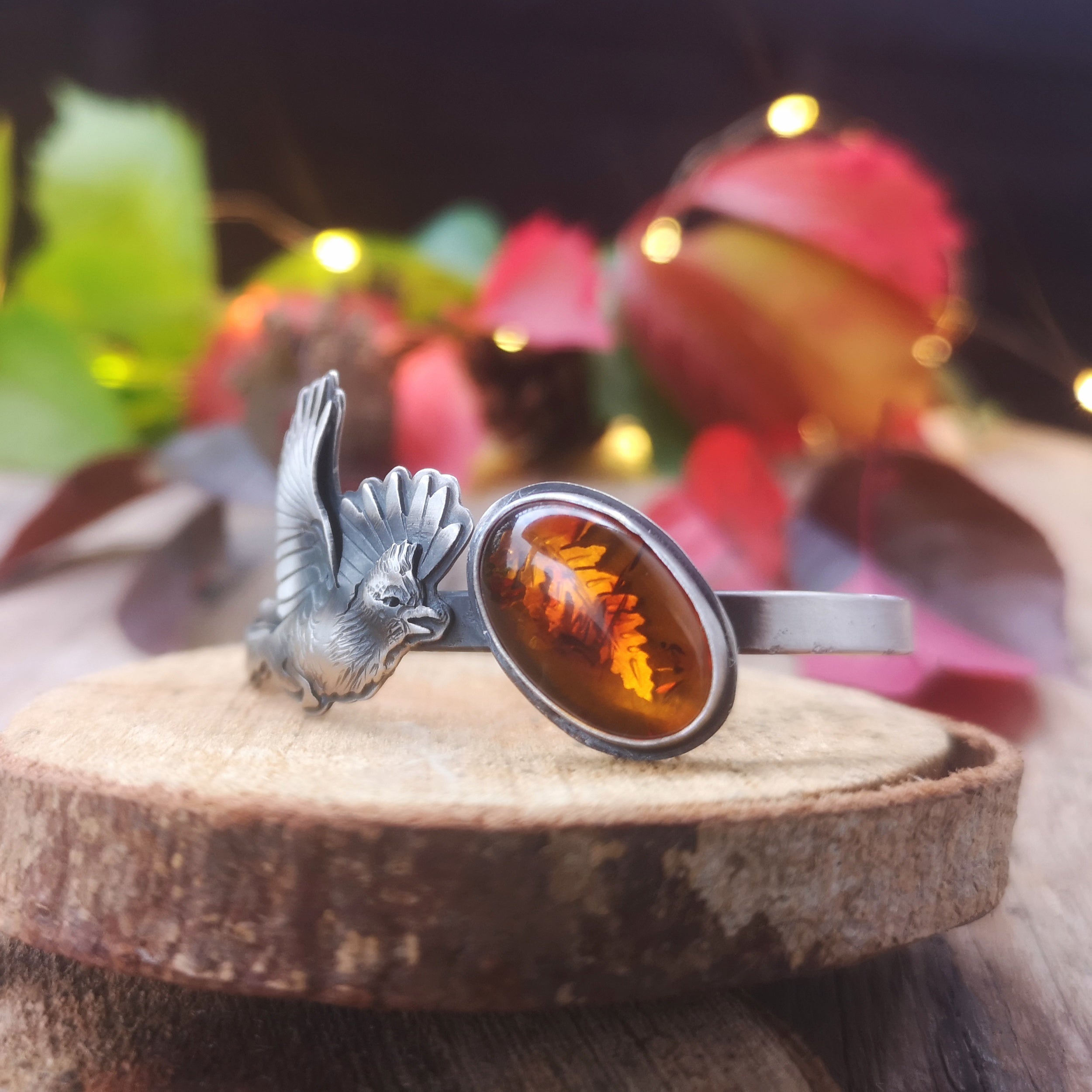 The Red Cardinal Cuff with Baltic Amber