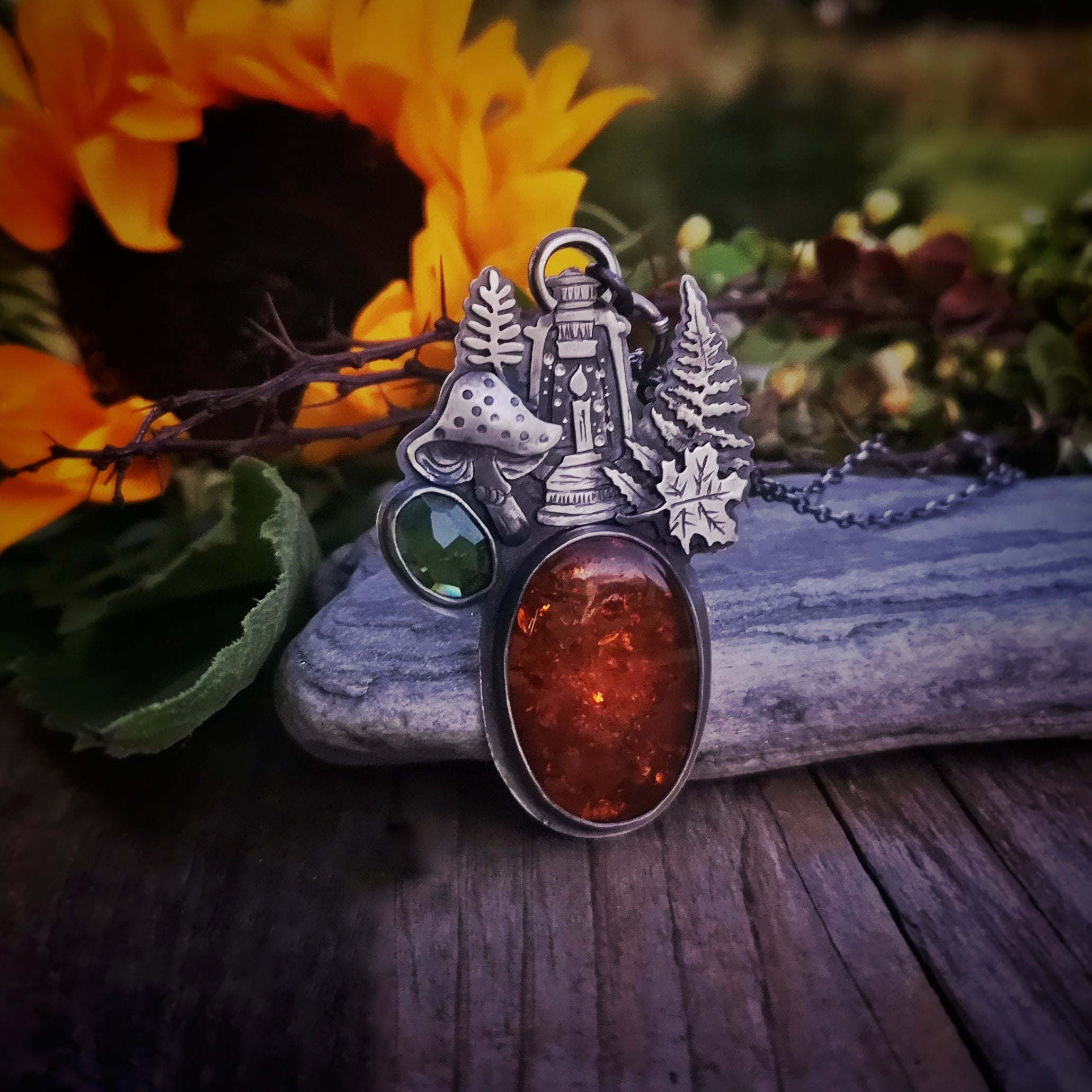 The Foliage Necklace - Amber & Tourmaline