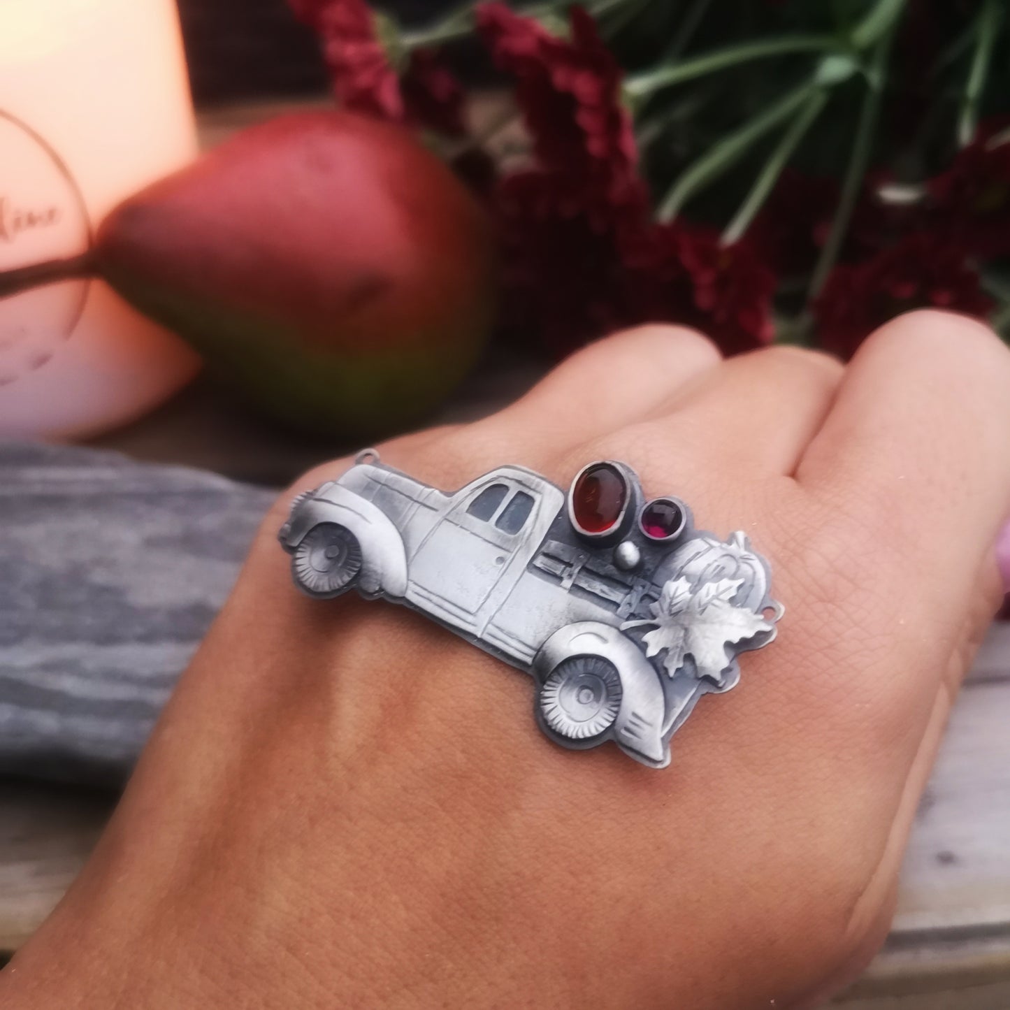 The Harvest Truck Necklace - Rhodolite Garnet & Amber