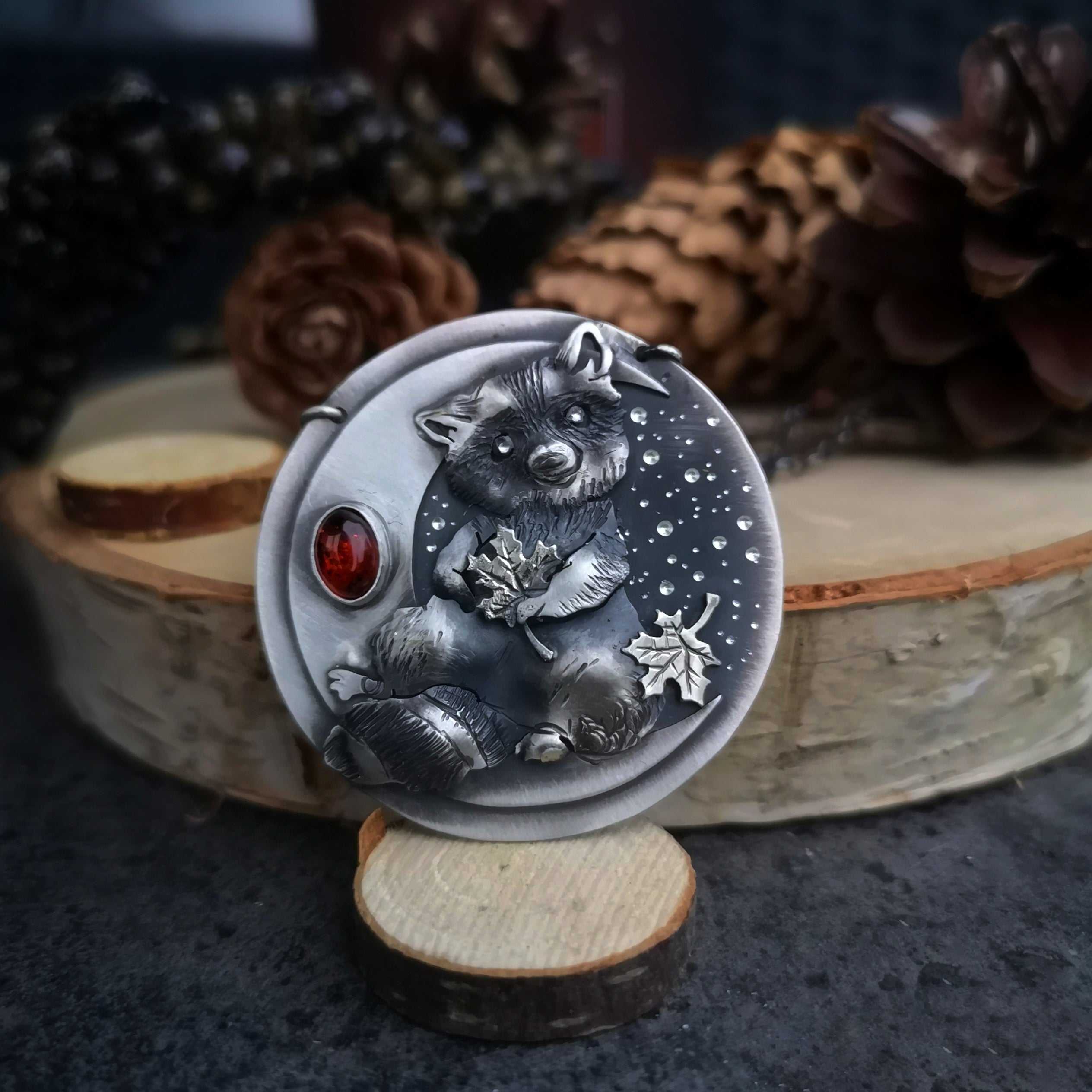 The Baby Raccoon & Amber Necklace