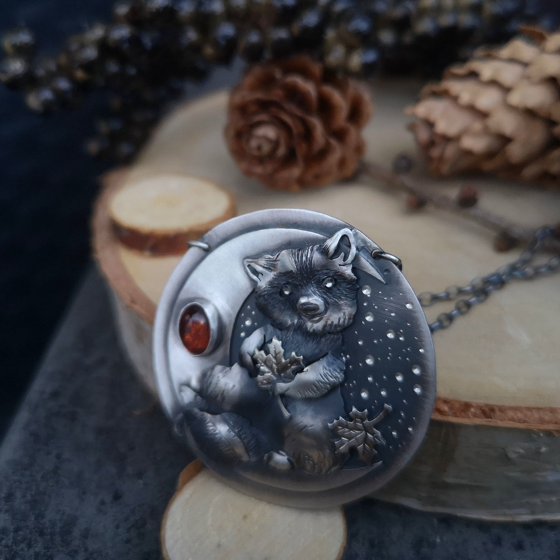 The Baby Raccoon & Amber Necklace