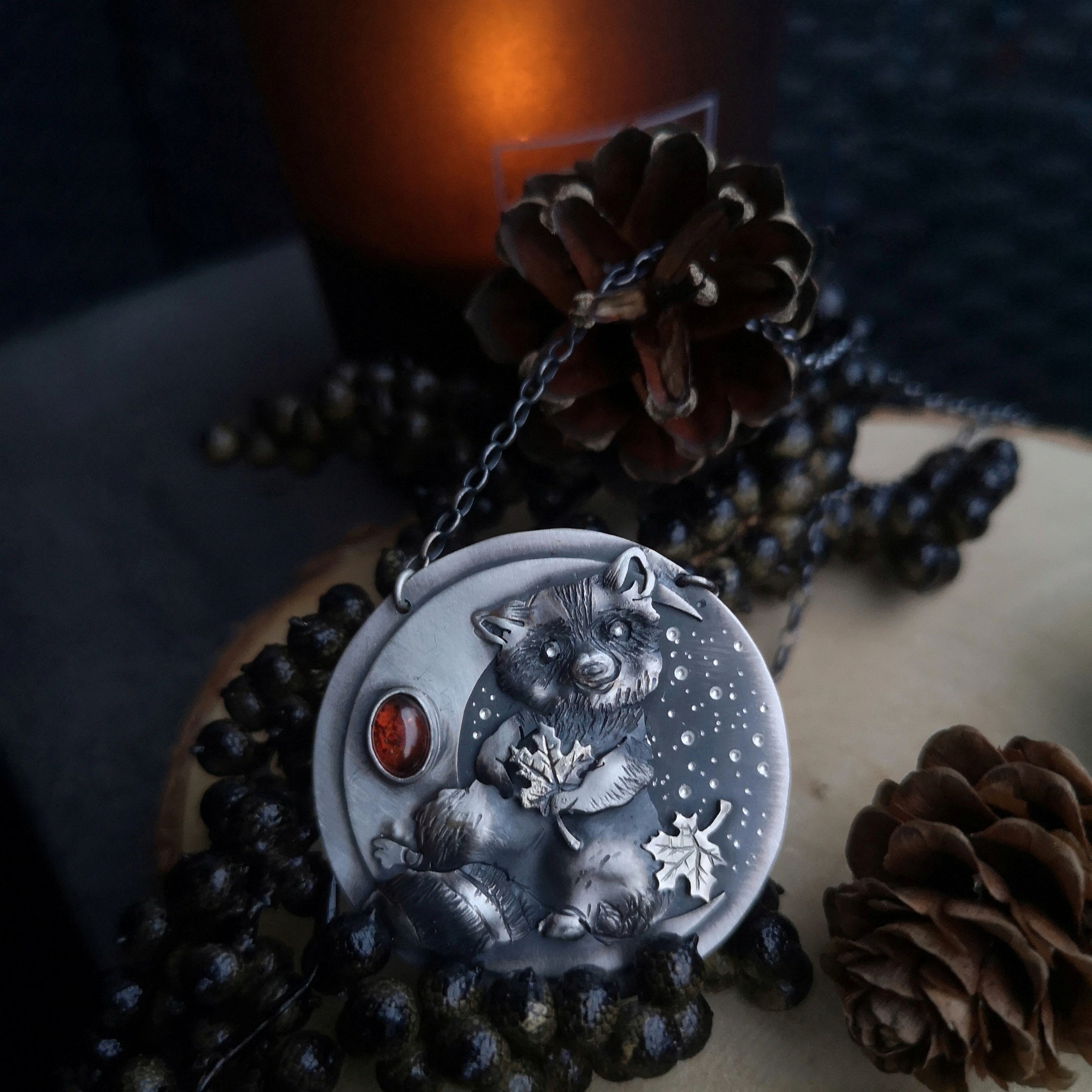 The Baby Raccoon & Amber Necklace
