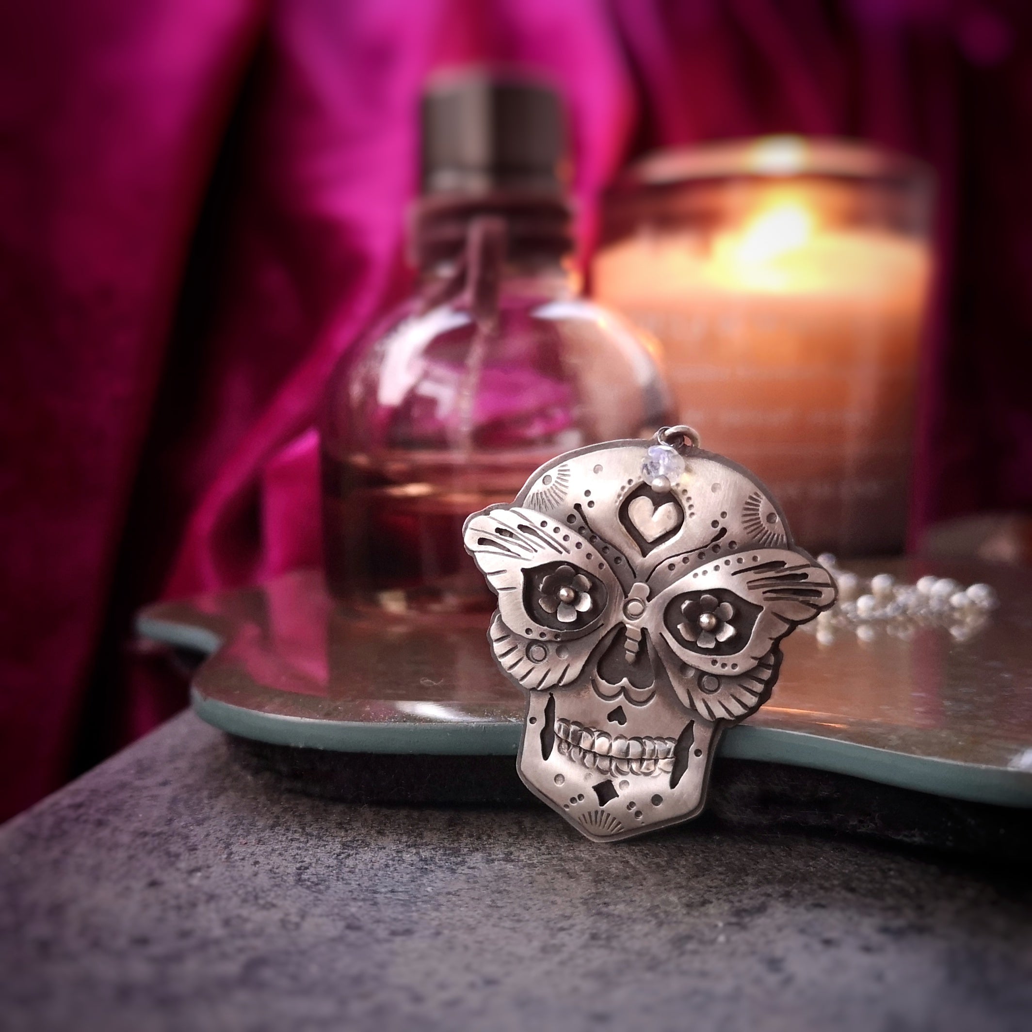 The Sugar Skull & Moth Necklace