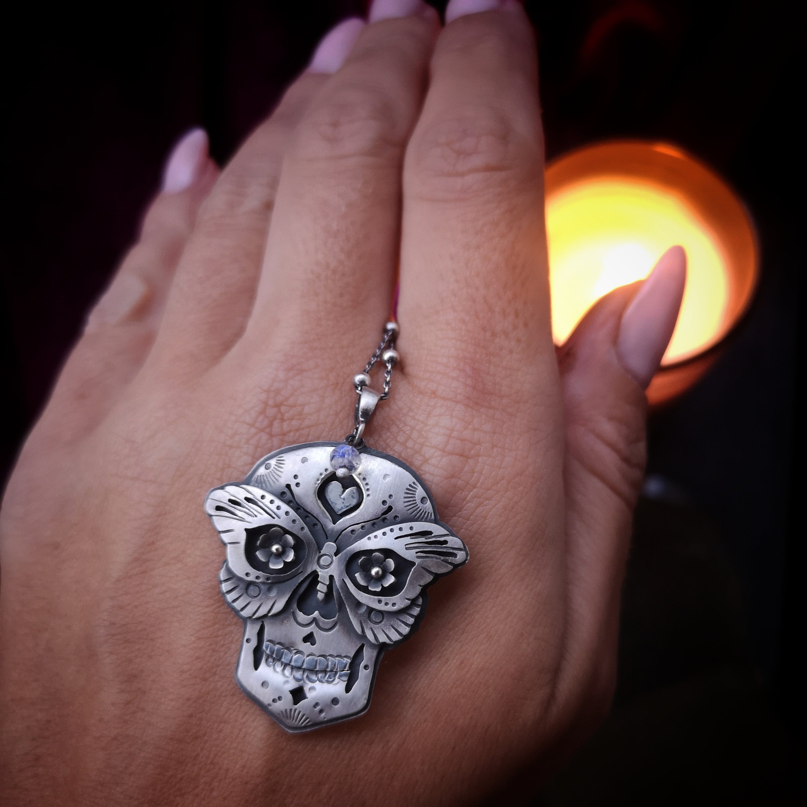 The Sugar Skull & Moth Necklace