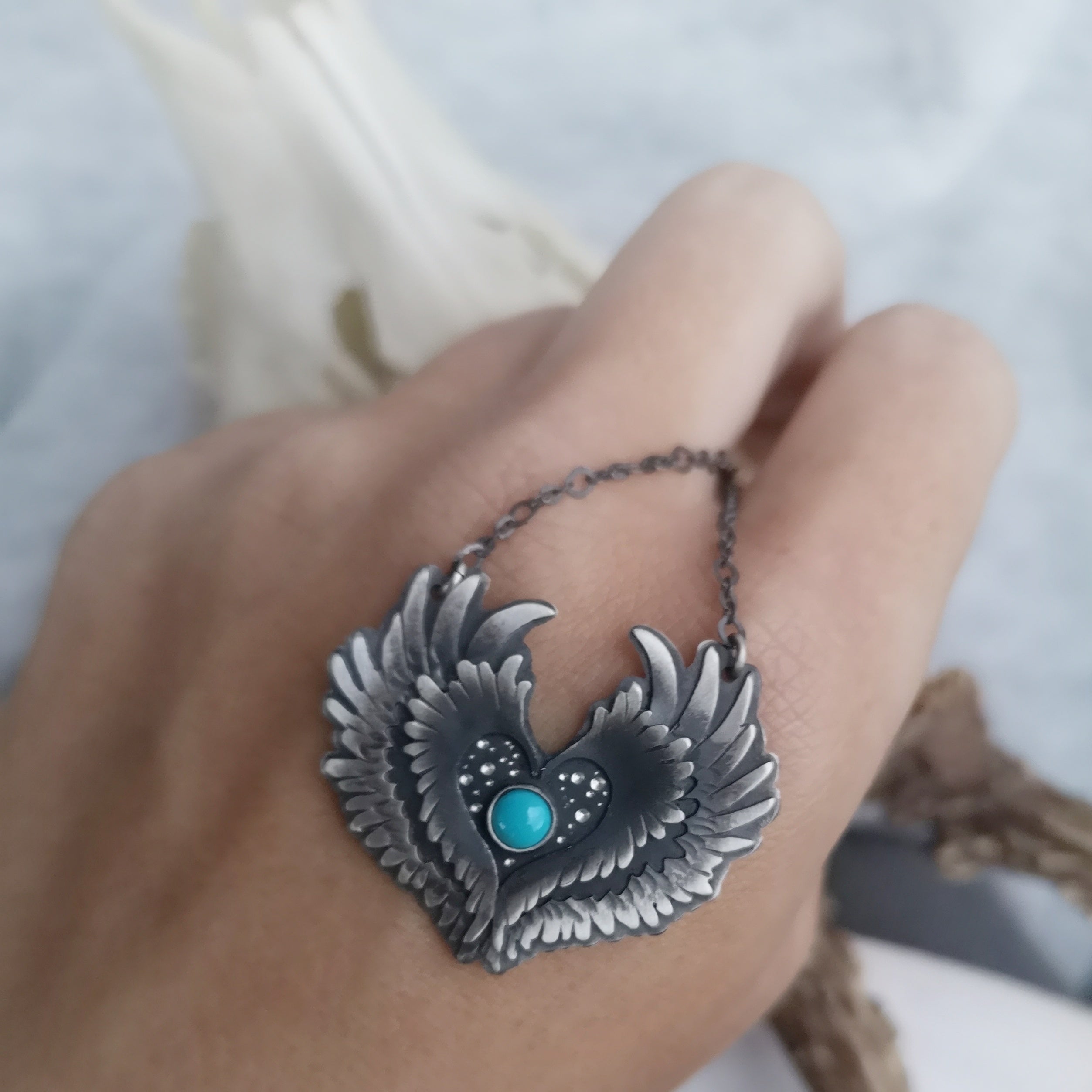 Be Brave - Winged Turquoise Necklace