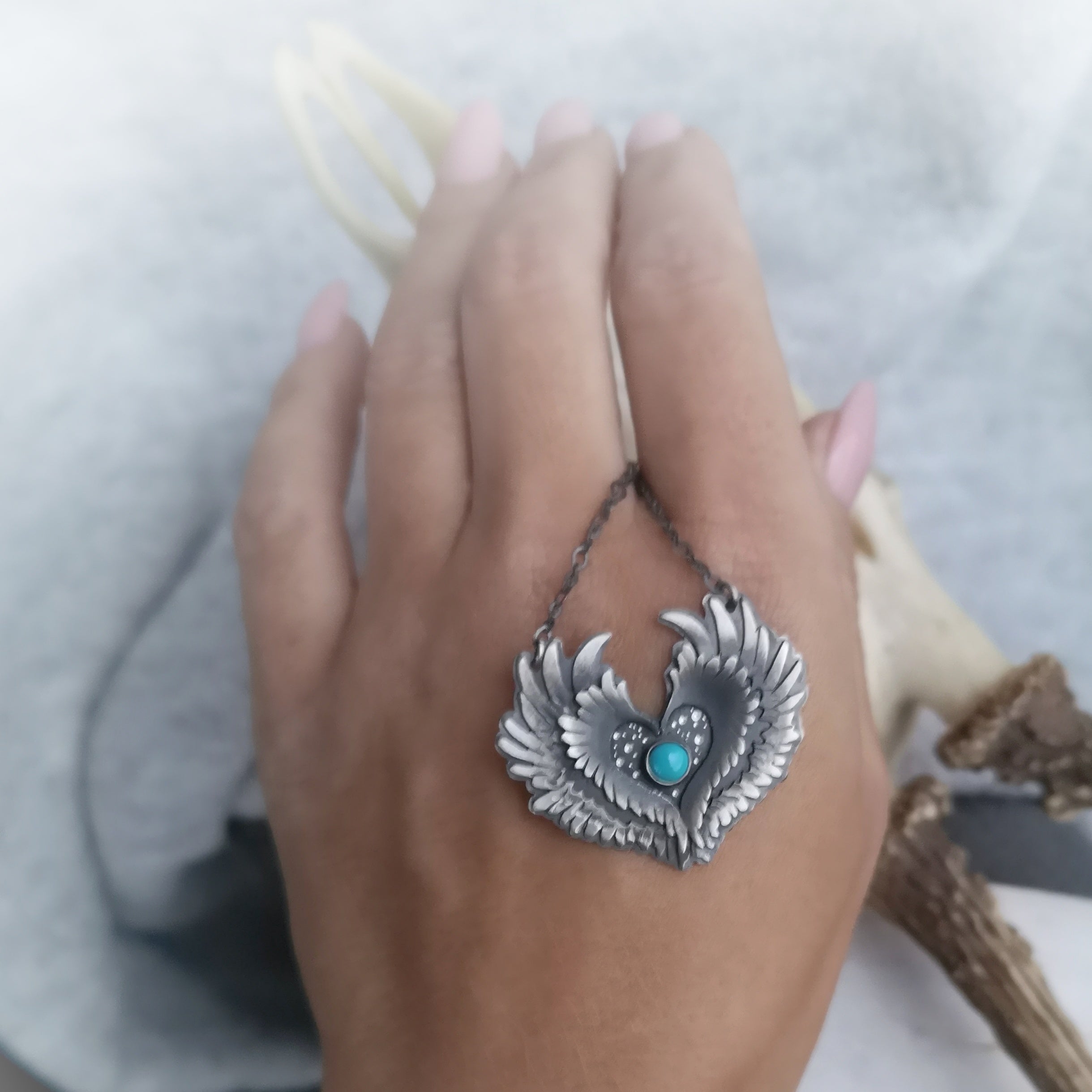 Be Brave - Winged Turquoise Necklace