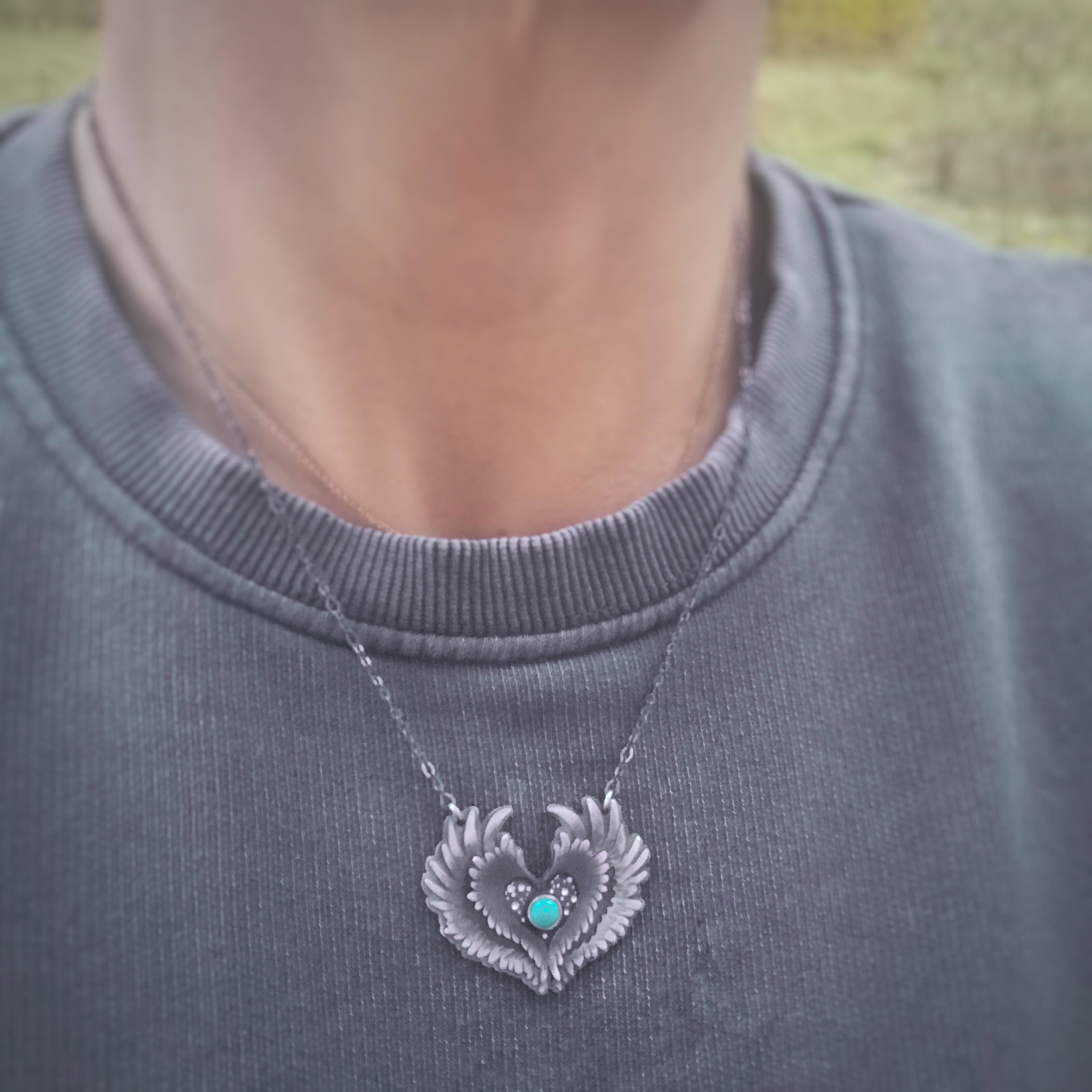 Be Brave - Winged Turquoise Necklace