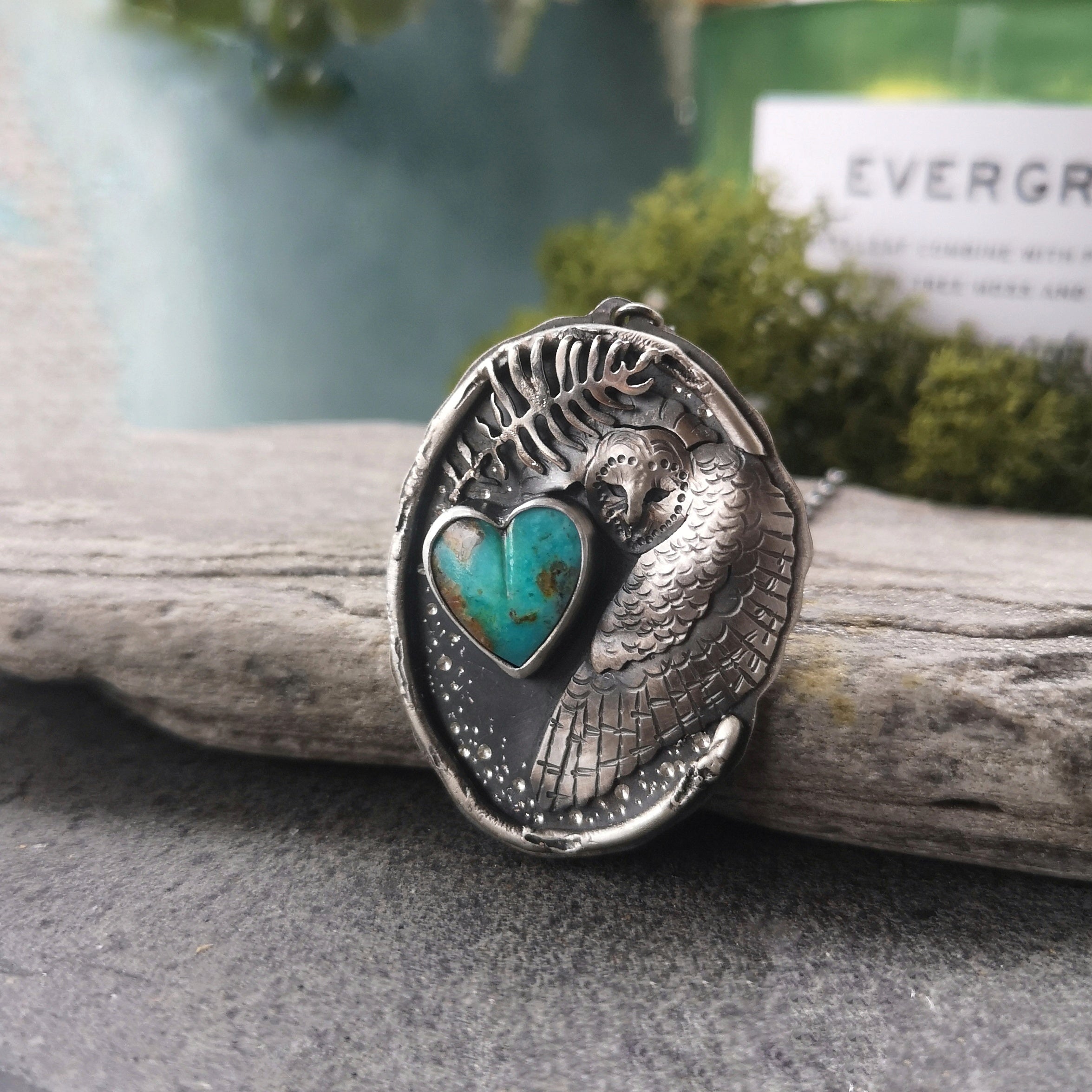 The Barn Owl Necklace - Turquoise Heart
