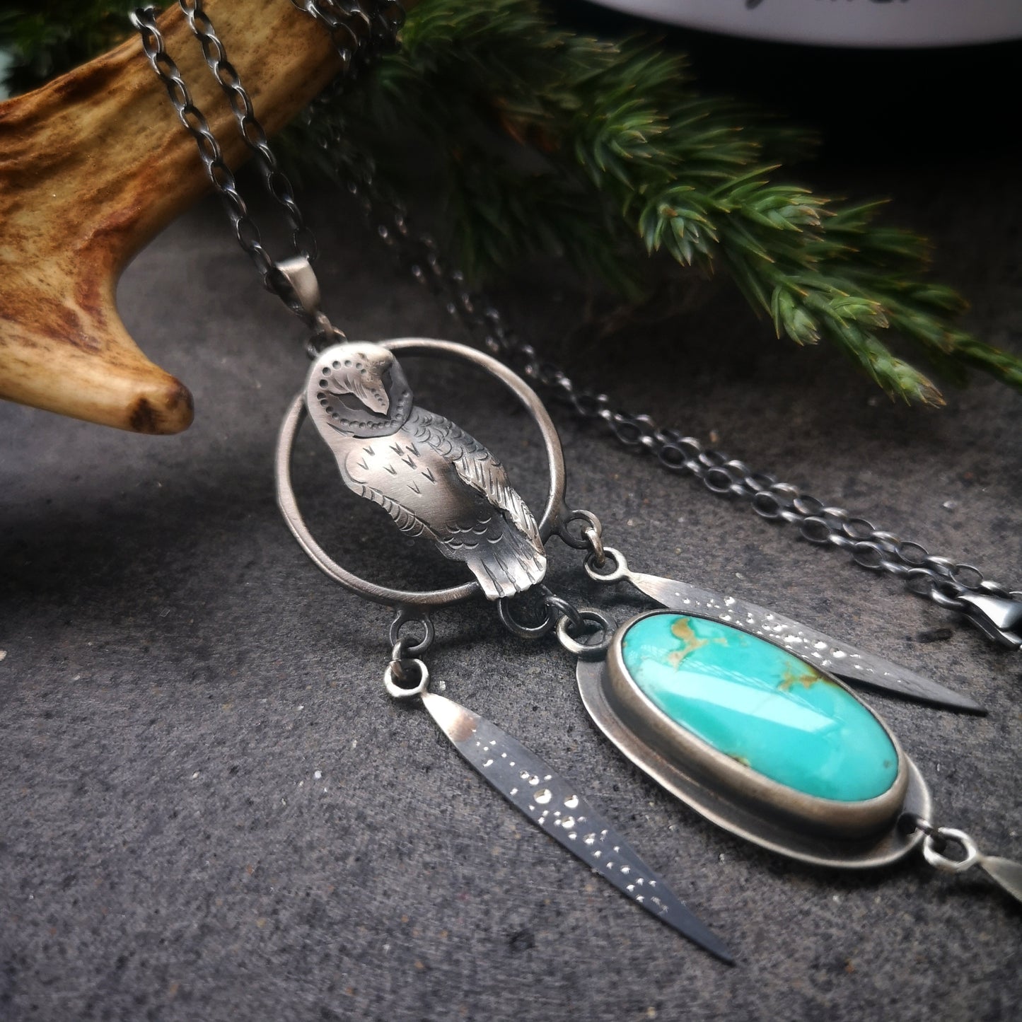 The Barn Owl Dreamcatcher Necklace - Royston Turquoise