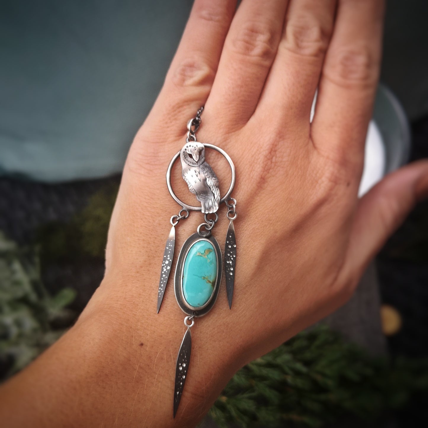 The Barn Owl Dreamcatcher Necklace - Royston Turquoise
