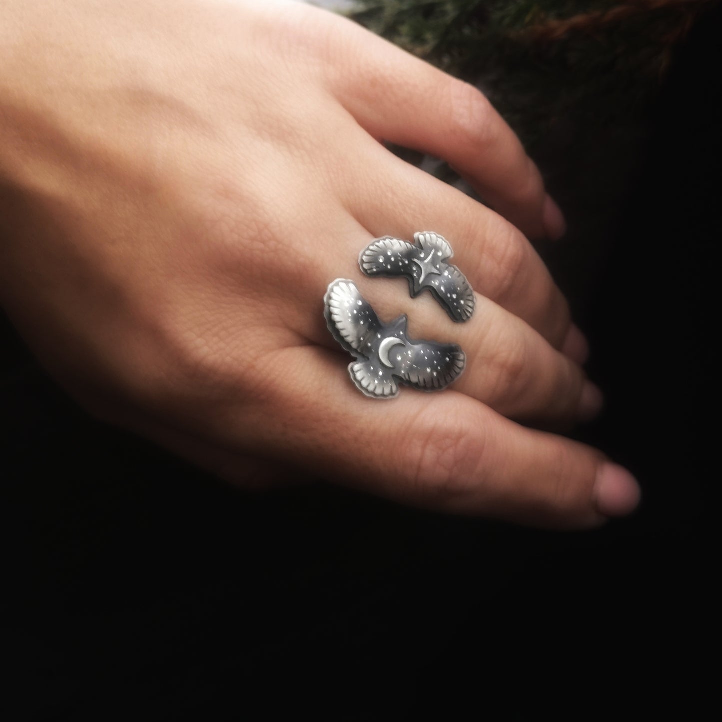 Double Hawk Medicine Ring - Open Ring