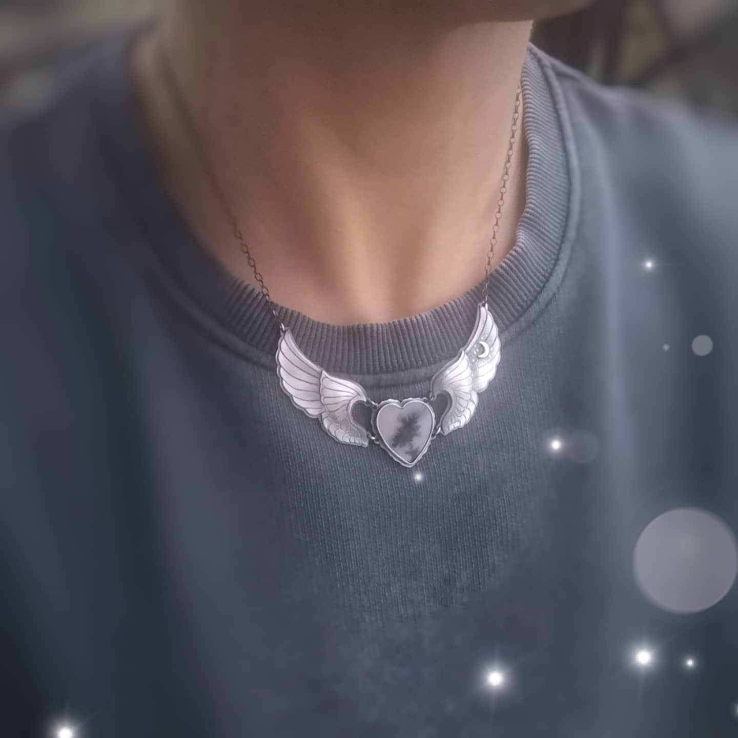 The Wings Necklace - Dendritic Agate Necklace