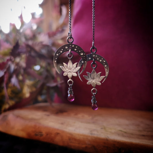 The Lotus & Ombre Moon Threader Earrings