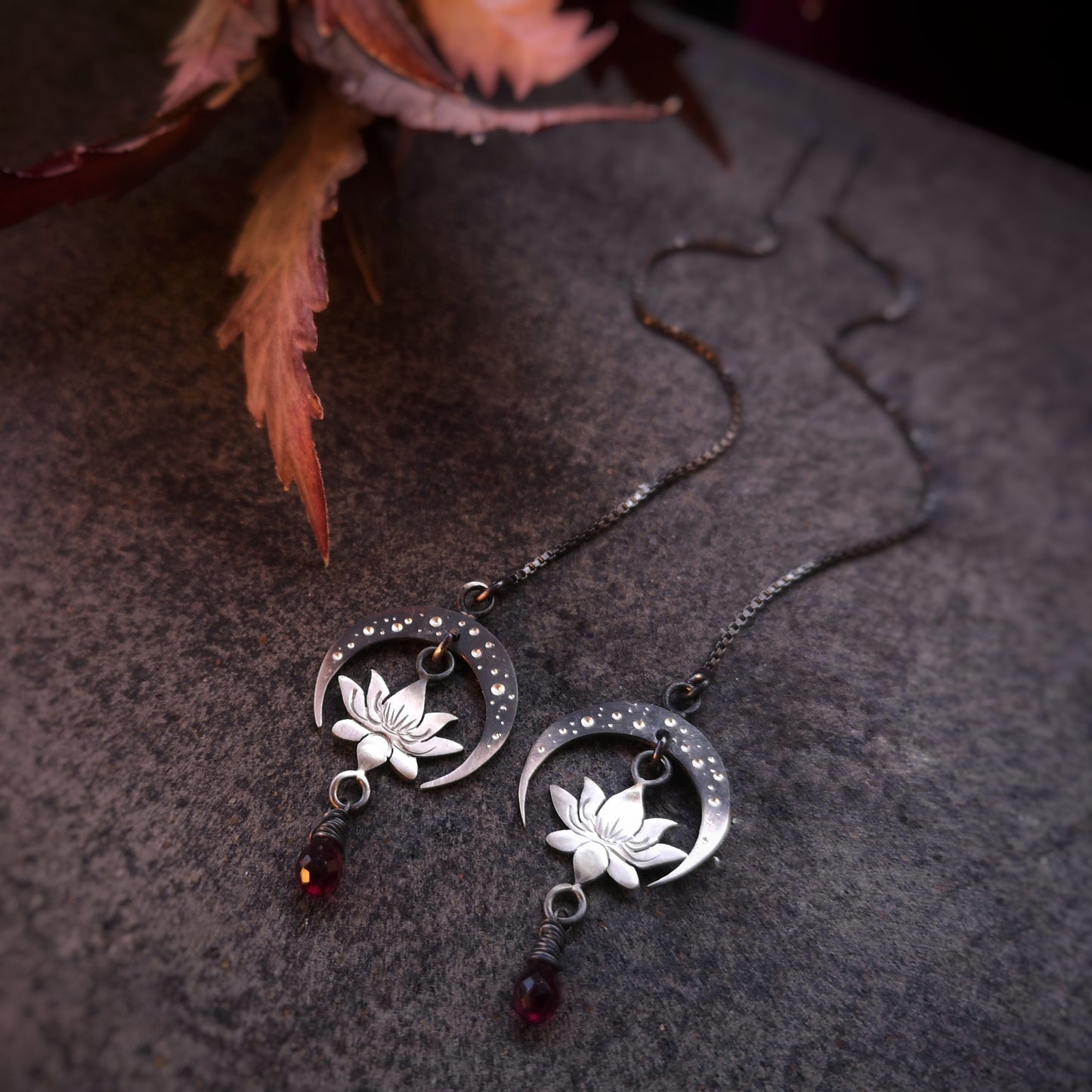 The Lotus & Ombre Moon Threader Earrings