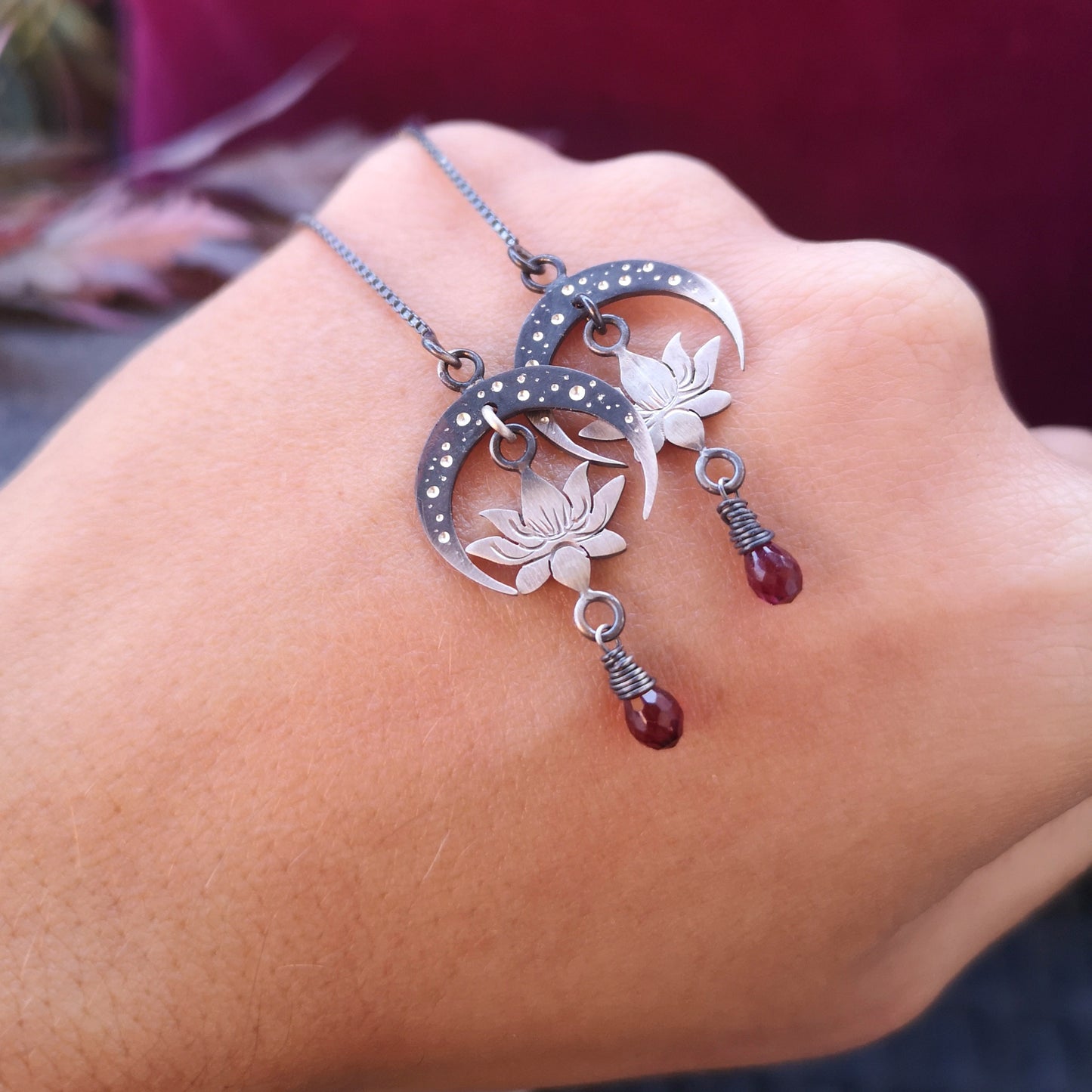 The Lotus & Ombre Moon Threader Earrings