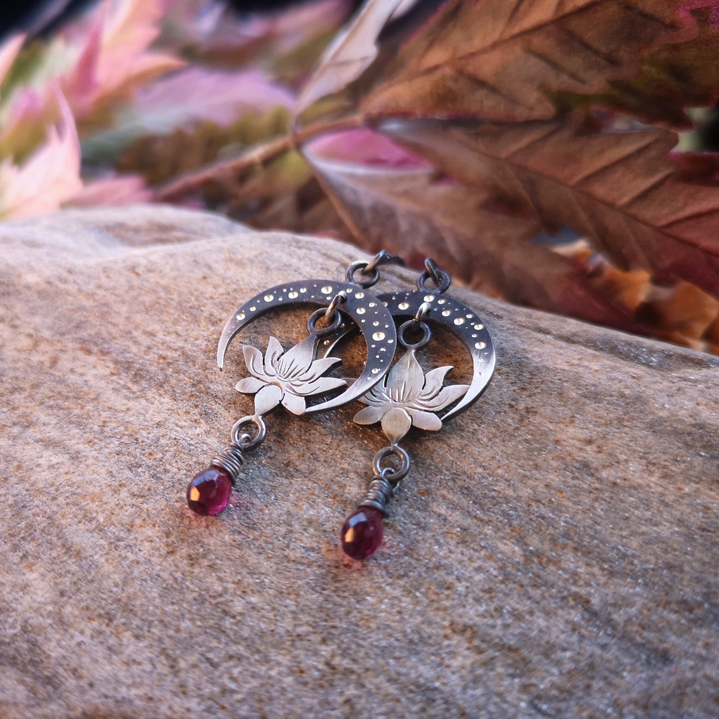 The Lotus & Ombre Moon Threader Earrings