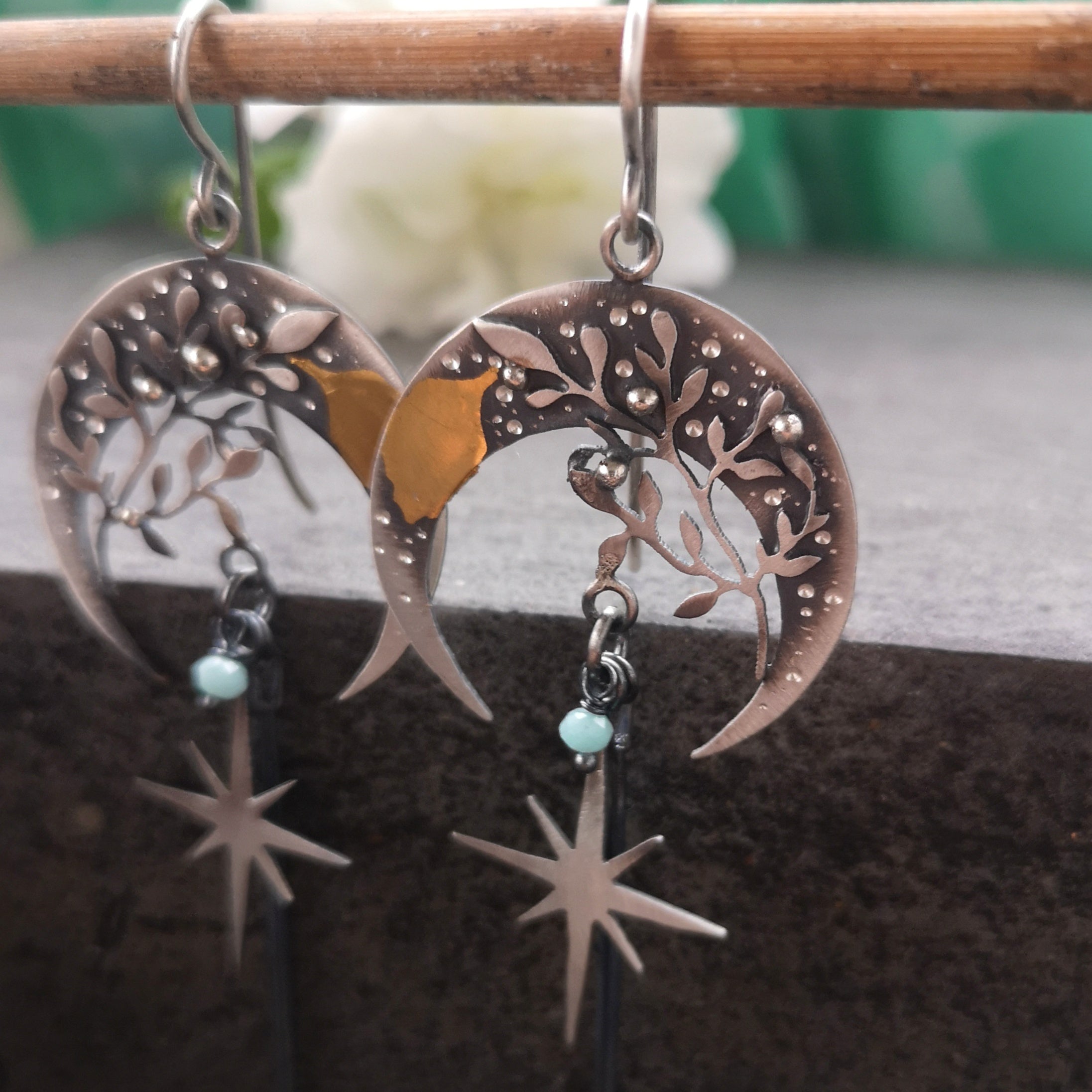 The Ficus Leaf Moon Goddess Earrings
