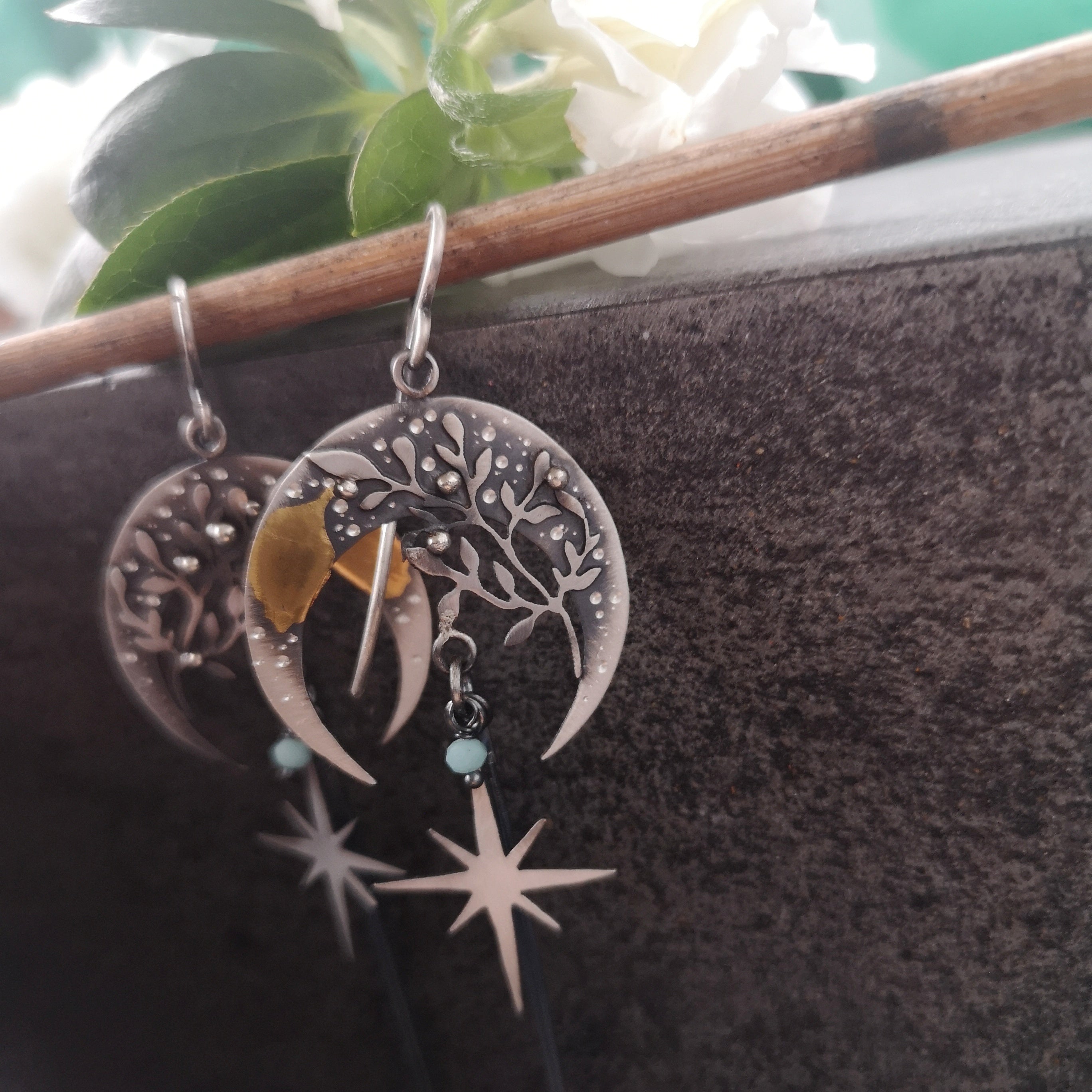 The Ficus Leaf Moon Goddess Earrings