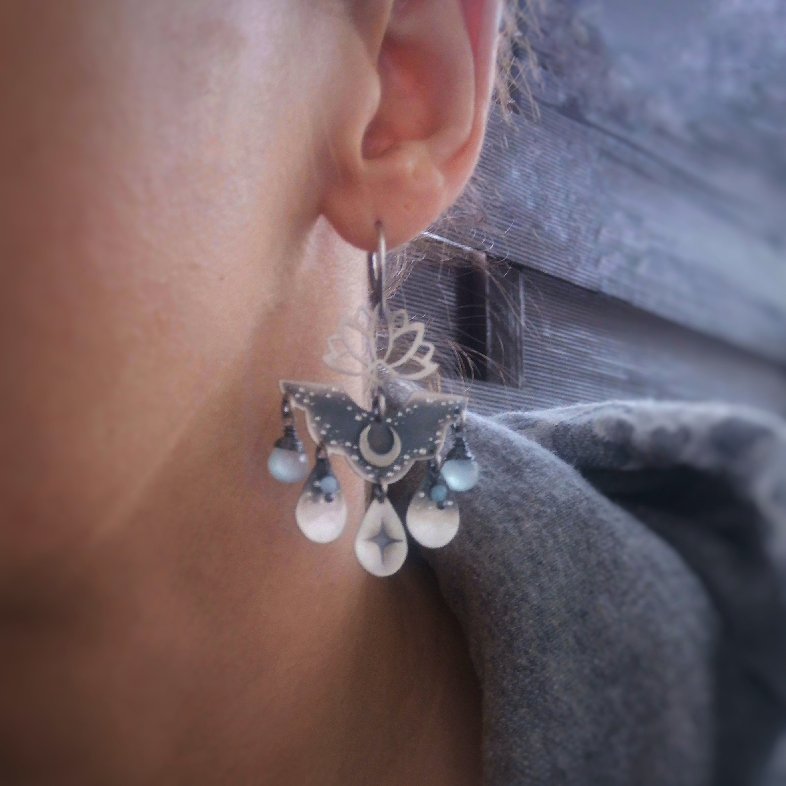 The Lotus & Moon Chandelier Earrings