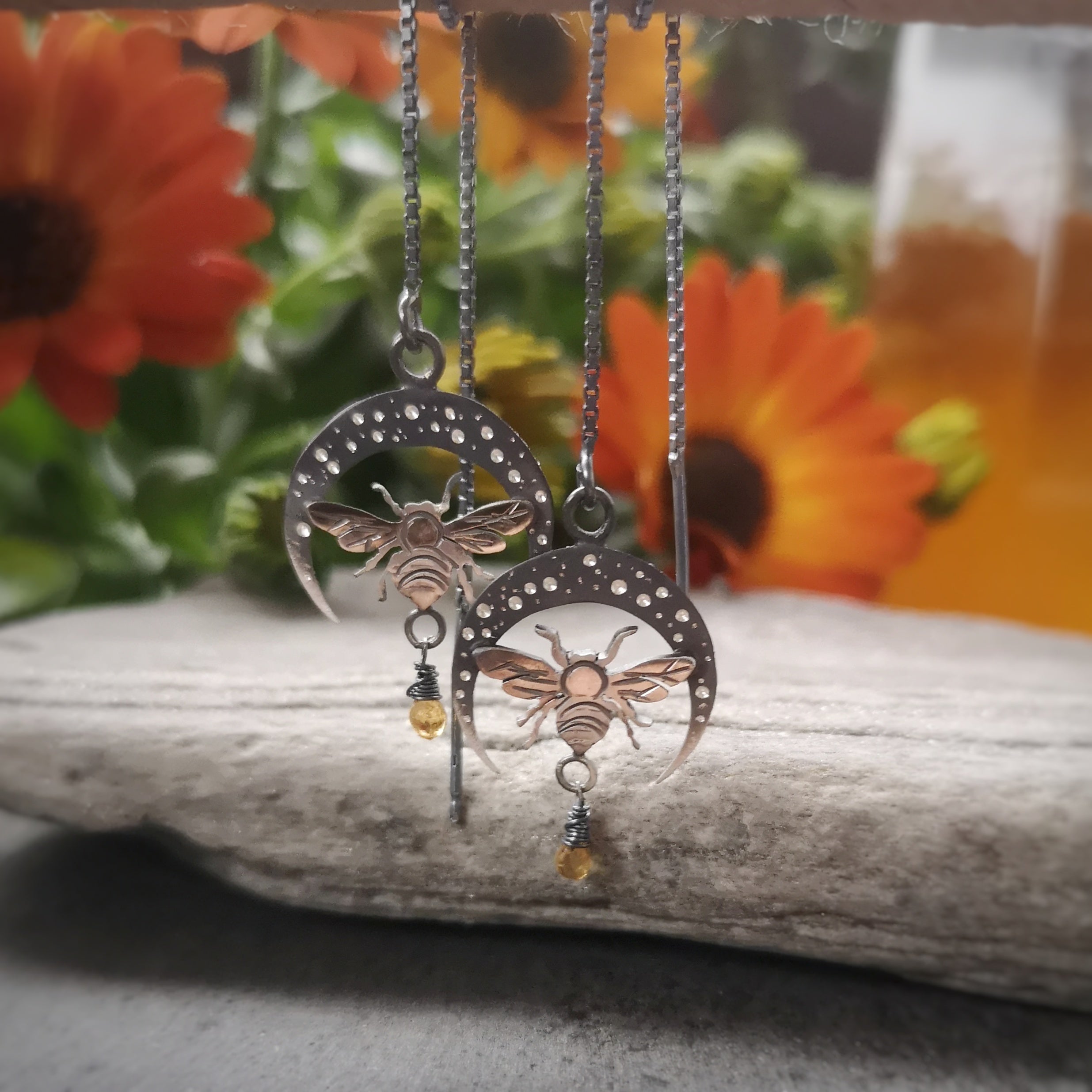 The Honey Bee & Ombre Moon Threader Earrings