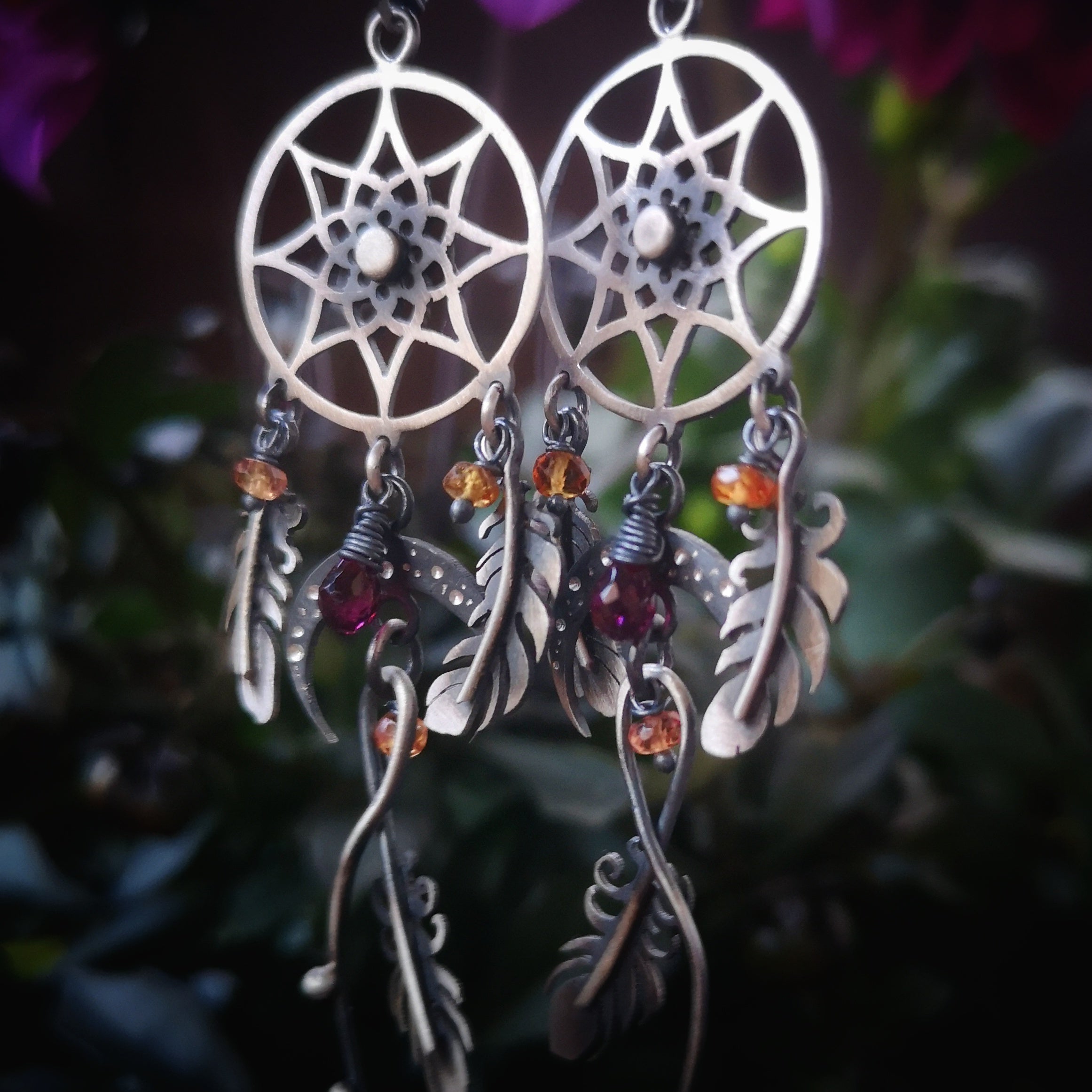 The Dreamcatcher Earrings with Sapphire & Garnet