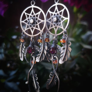 The Dreamcatcher Earrings with Sapphire & Garnet