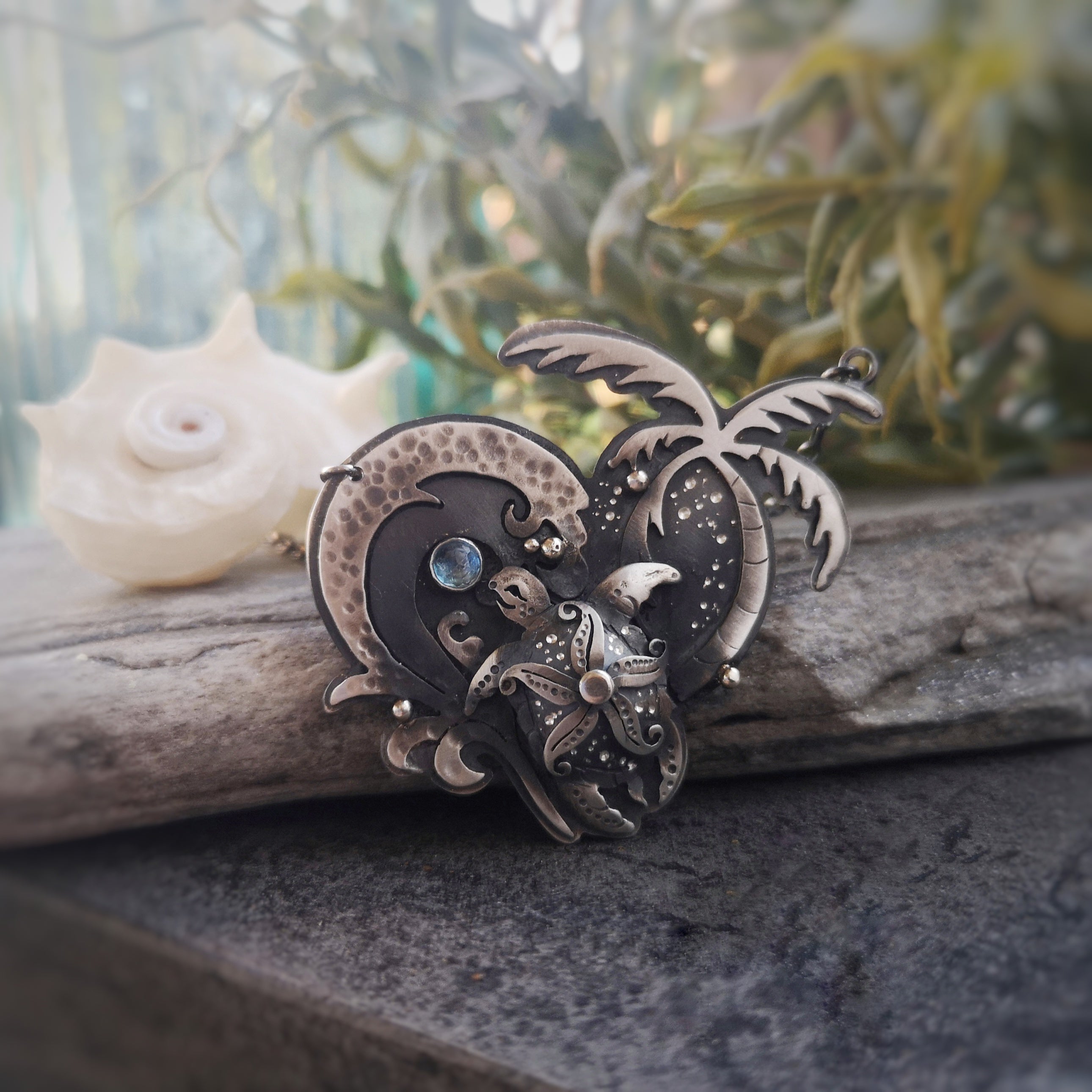 The Turtle & Palm Tree Heart Necklace