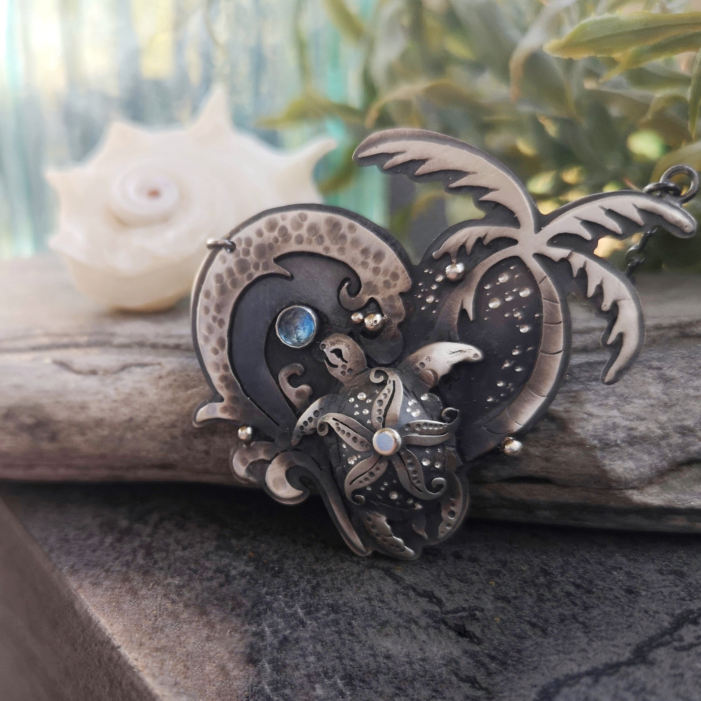The Turtle & Palm Tree Heart Necklace