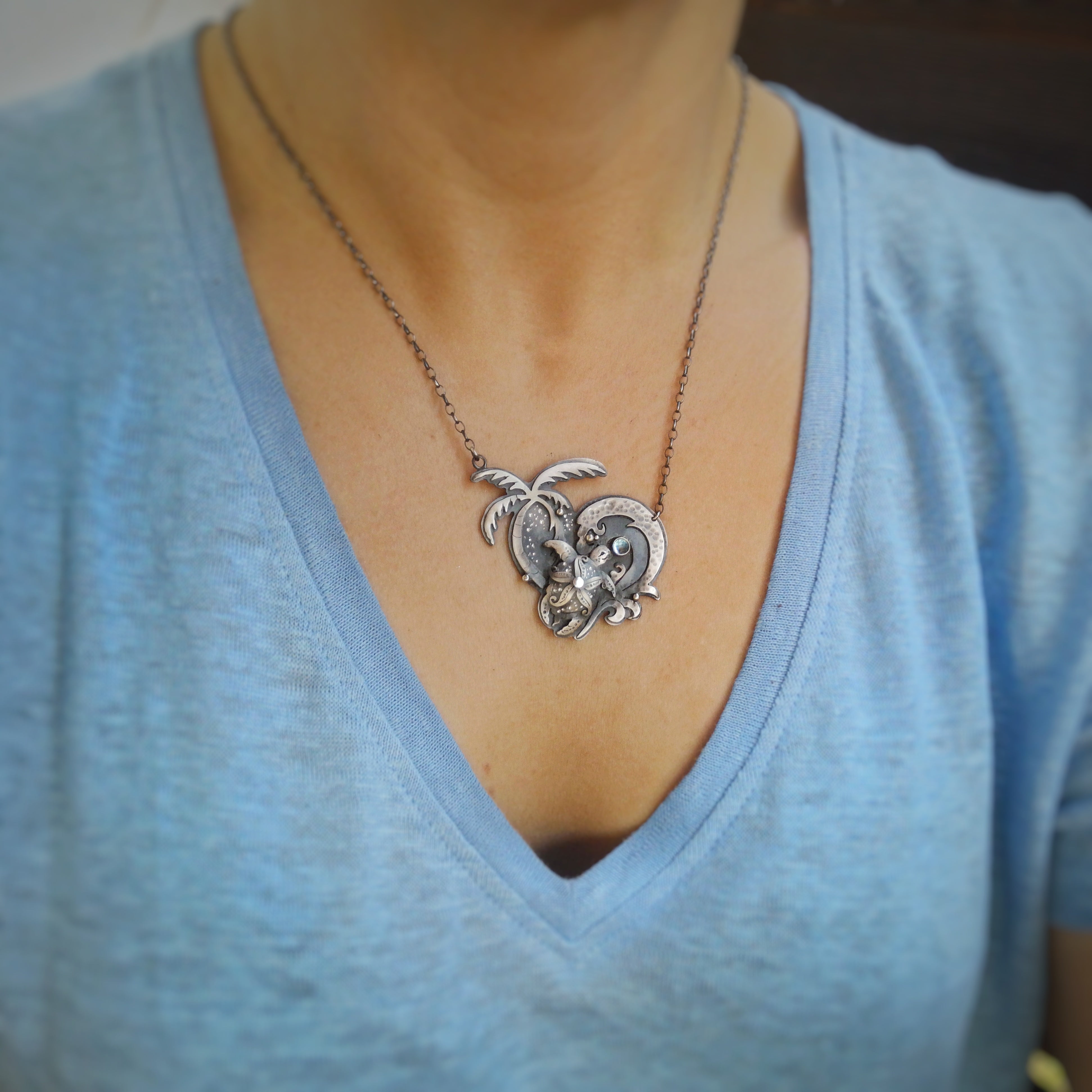 The Turtle & Palm Tree Heart Necklace