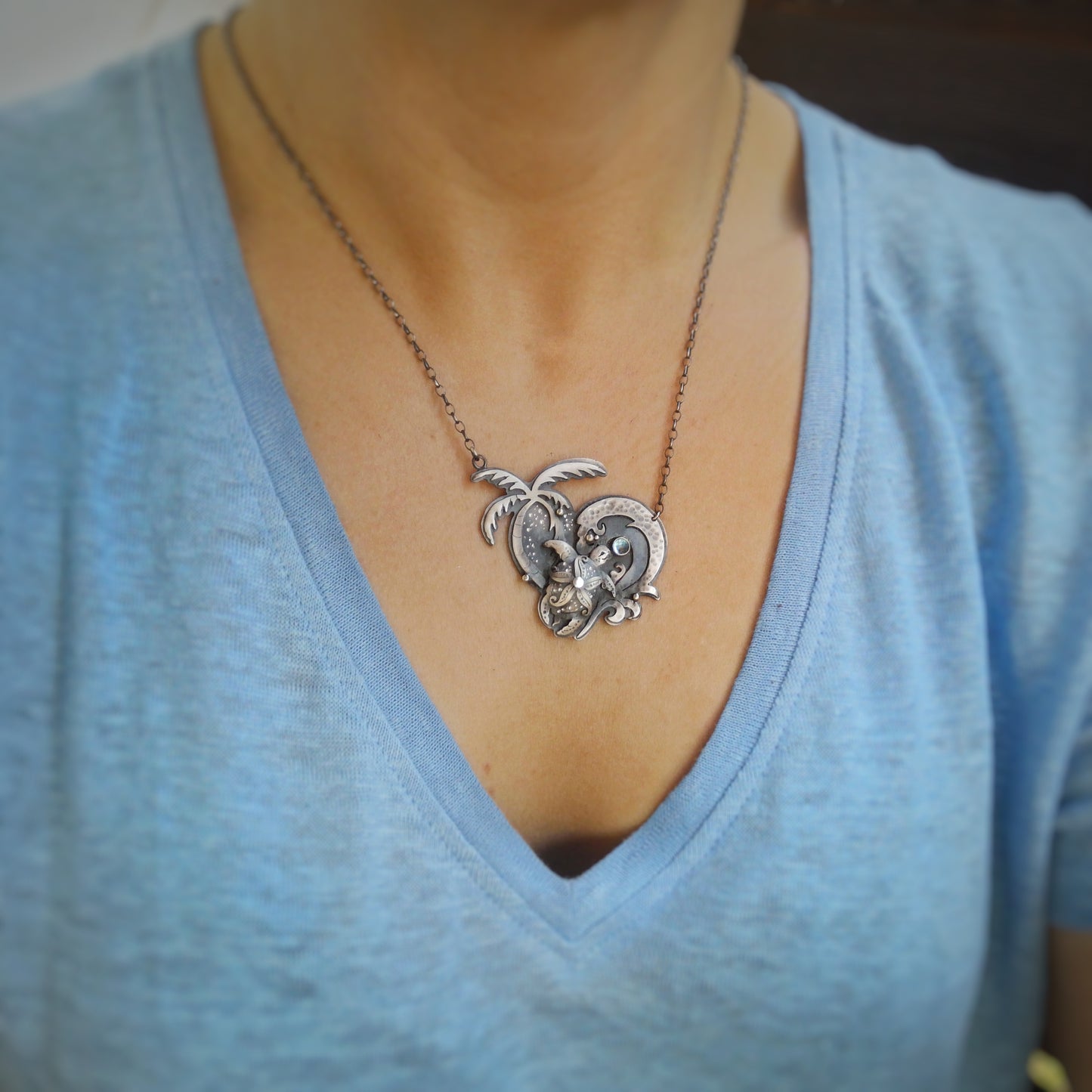 The Turtle & Palm Tree Heart Necklace