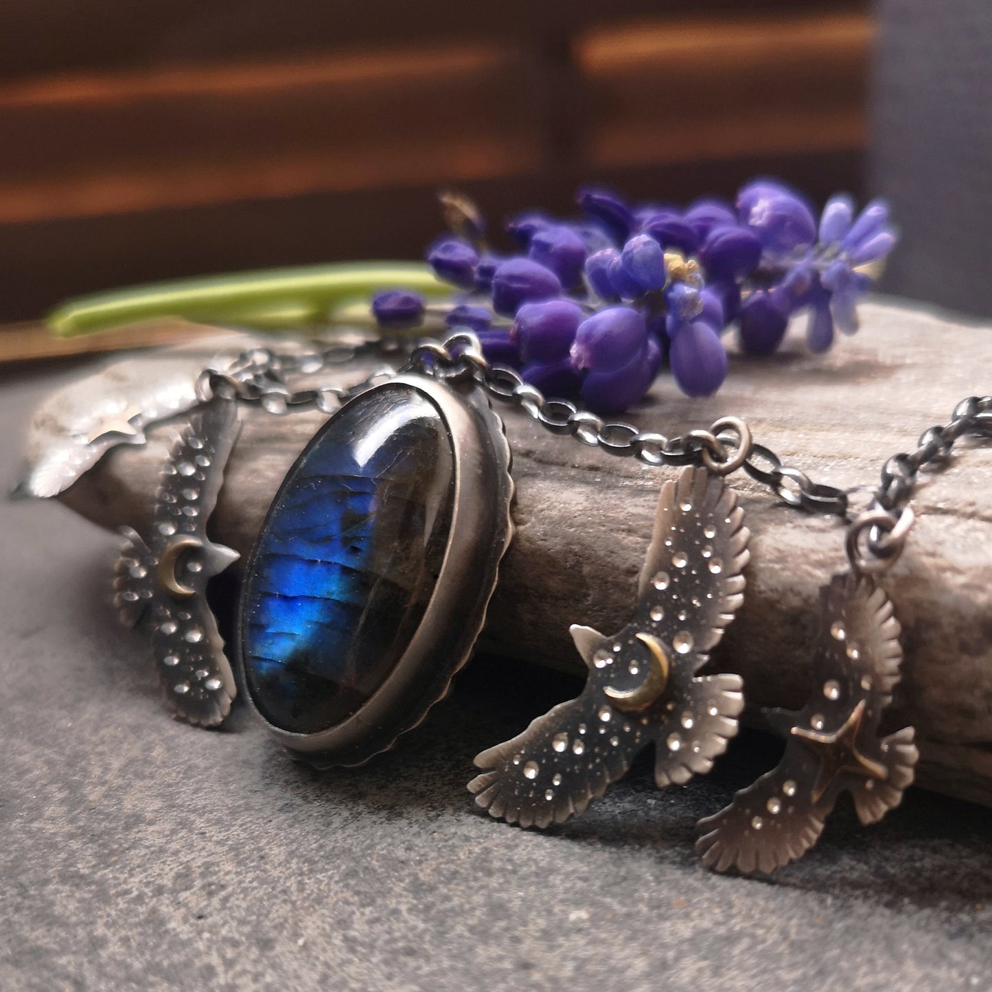 The Blue Labradorite Hawk Necklace