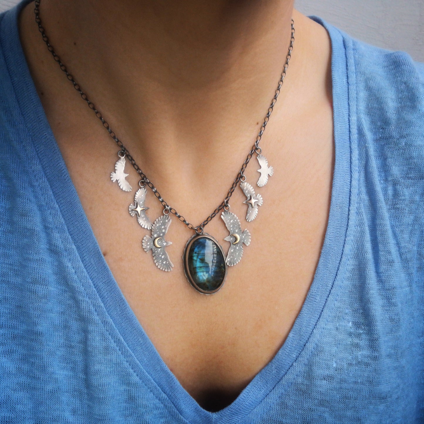 The Blue Labradorite Hawk Necklace