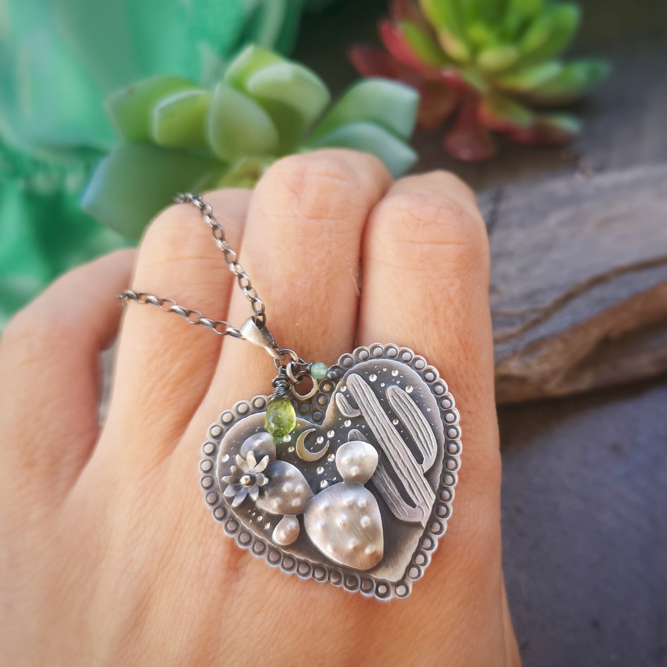 The Cacti Love Necklace with Chrysoprase & Peridot