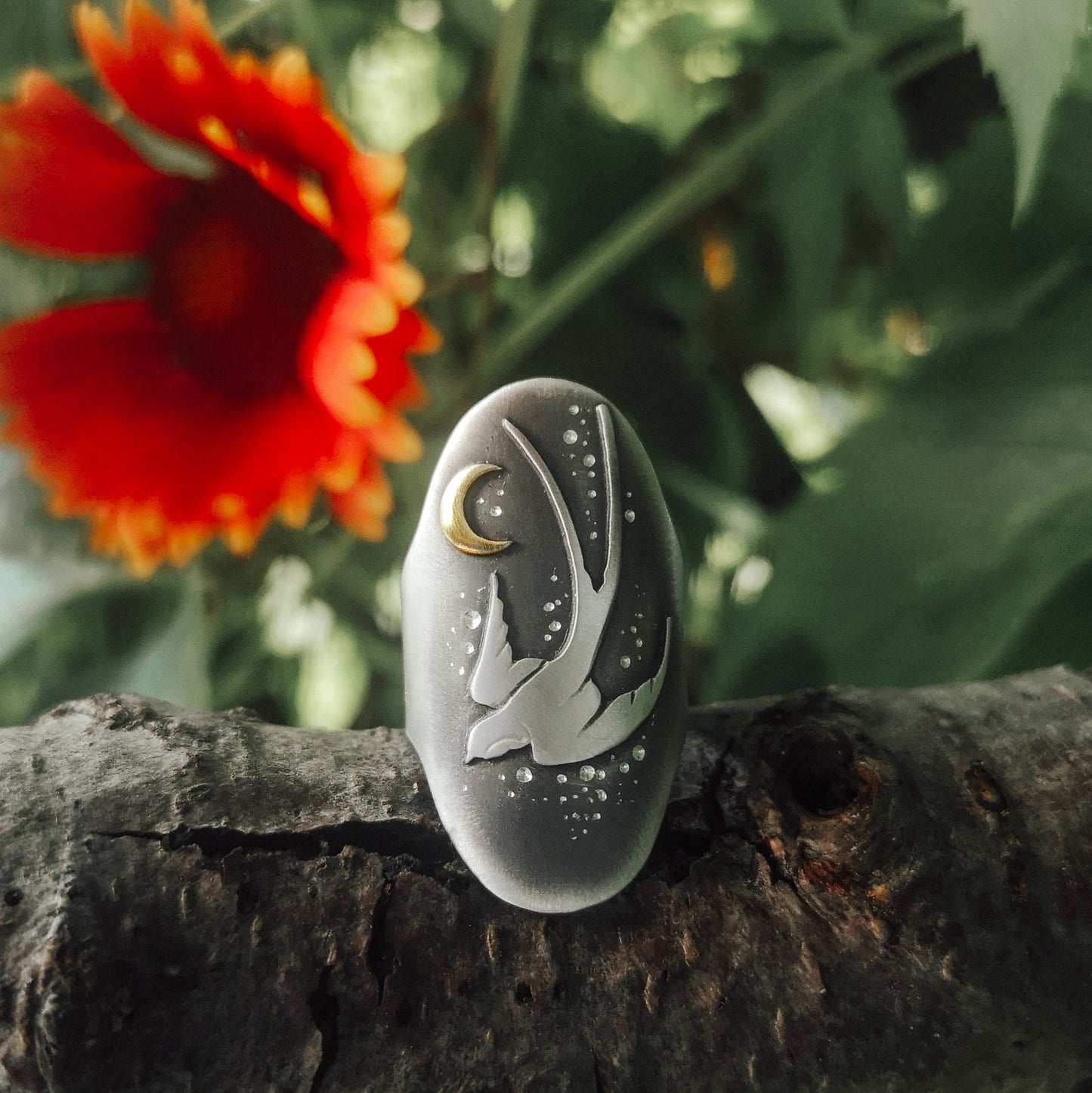 The Swallow & Moon Ring