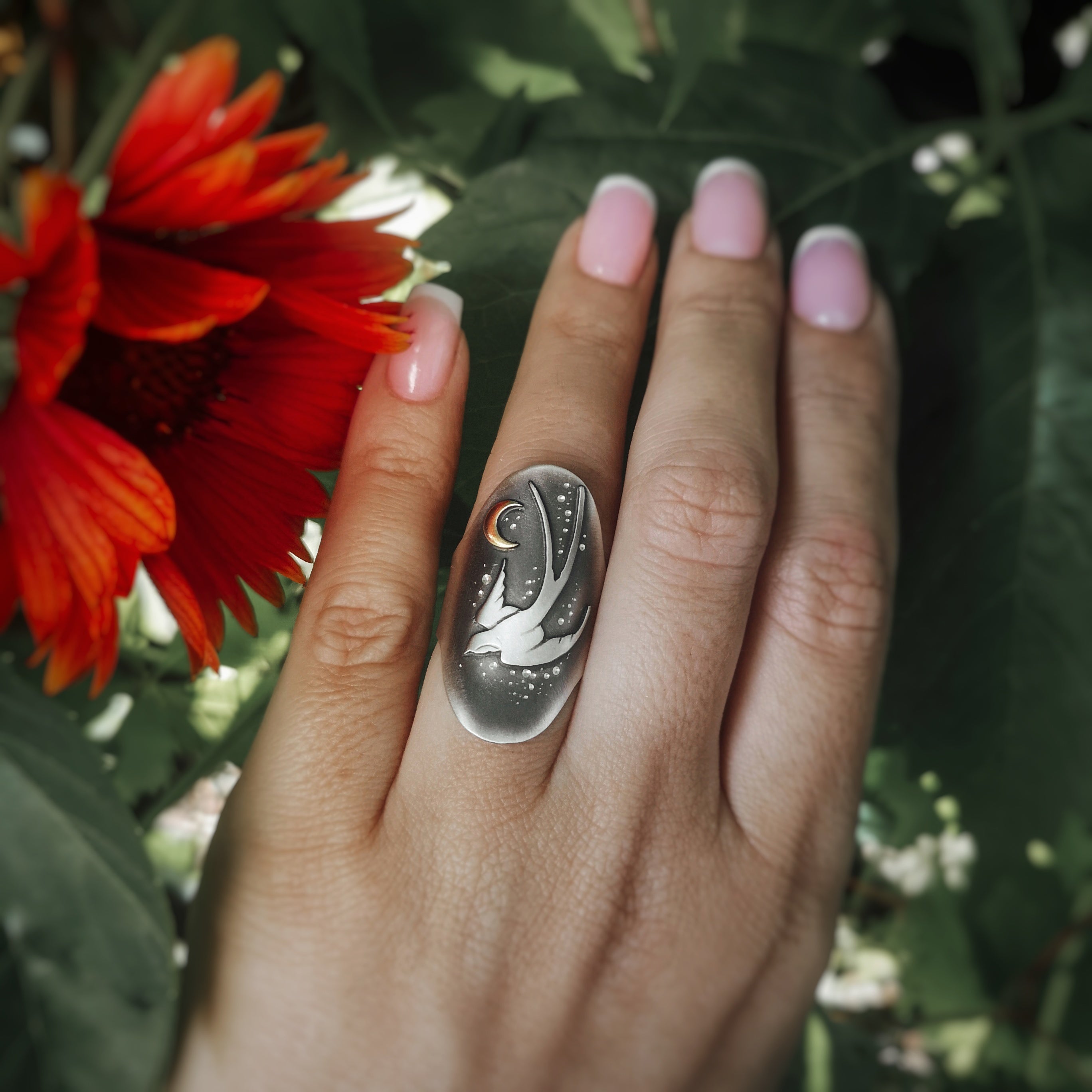 The Swallow & Moon Ring