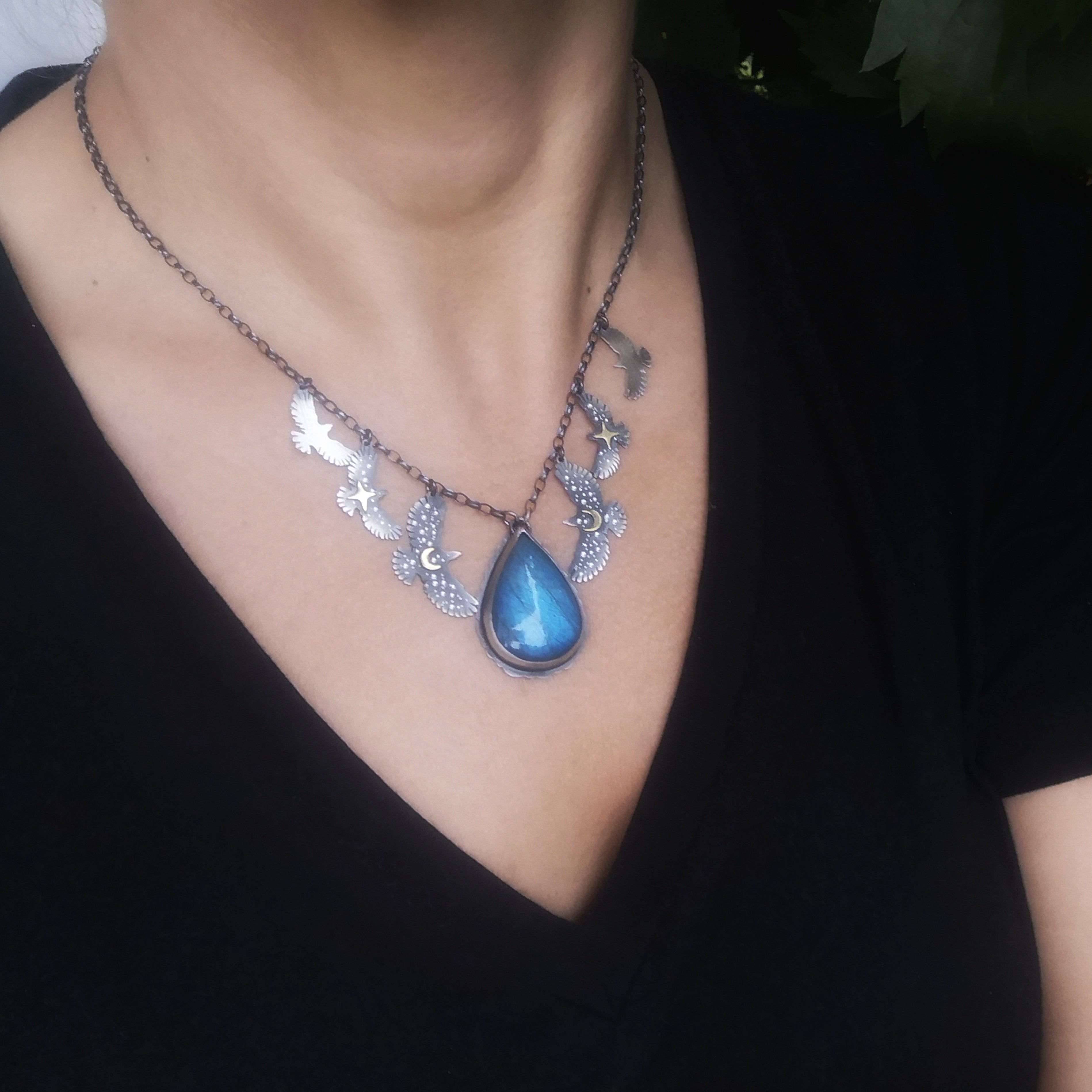 The Gray Blue Labradorite Hawk Necklace