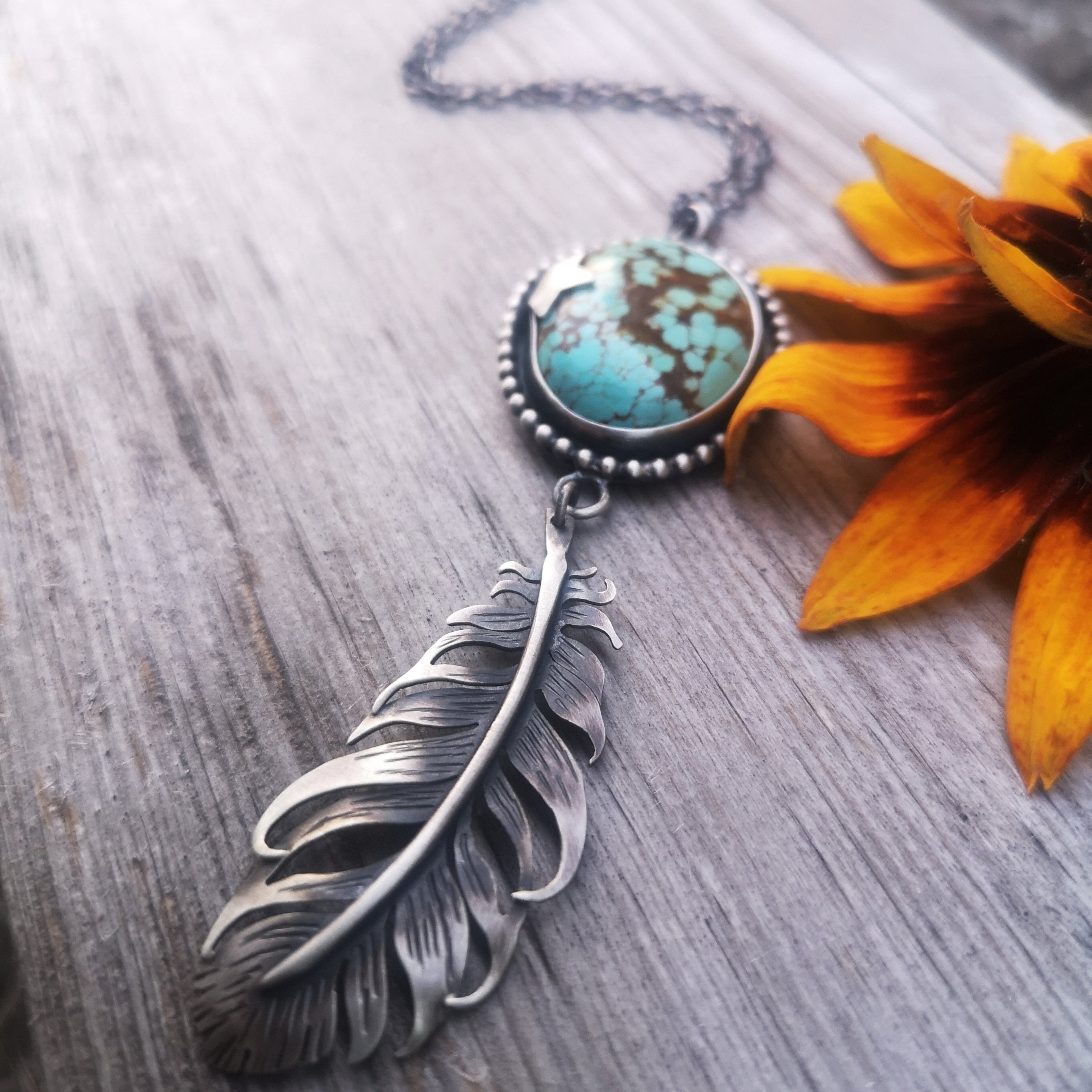 The No 8 Turquoise & Feather Necklace