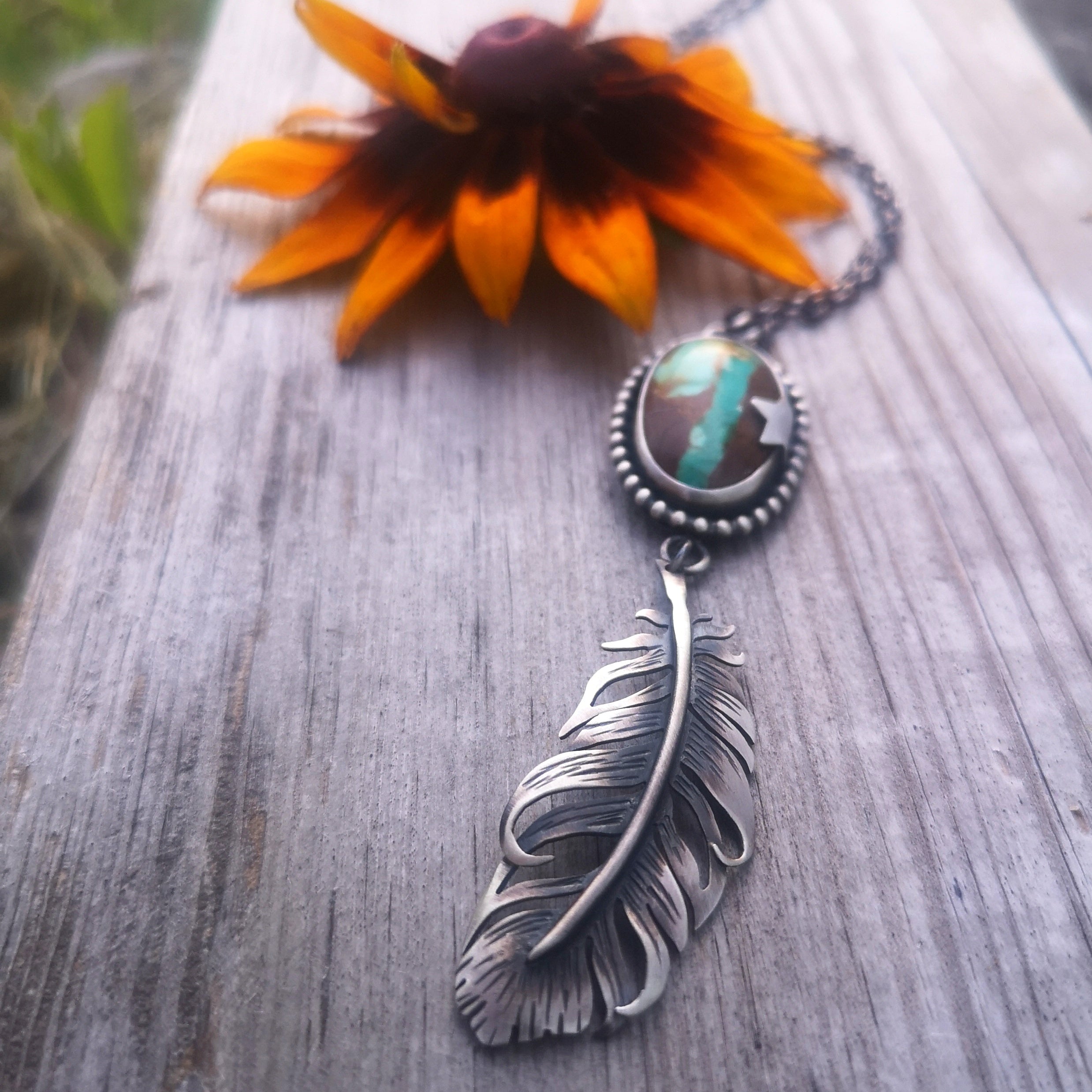 The Royston Ribbon Turquoise & Feather Necklace