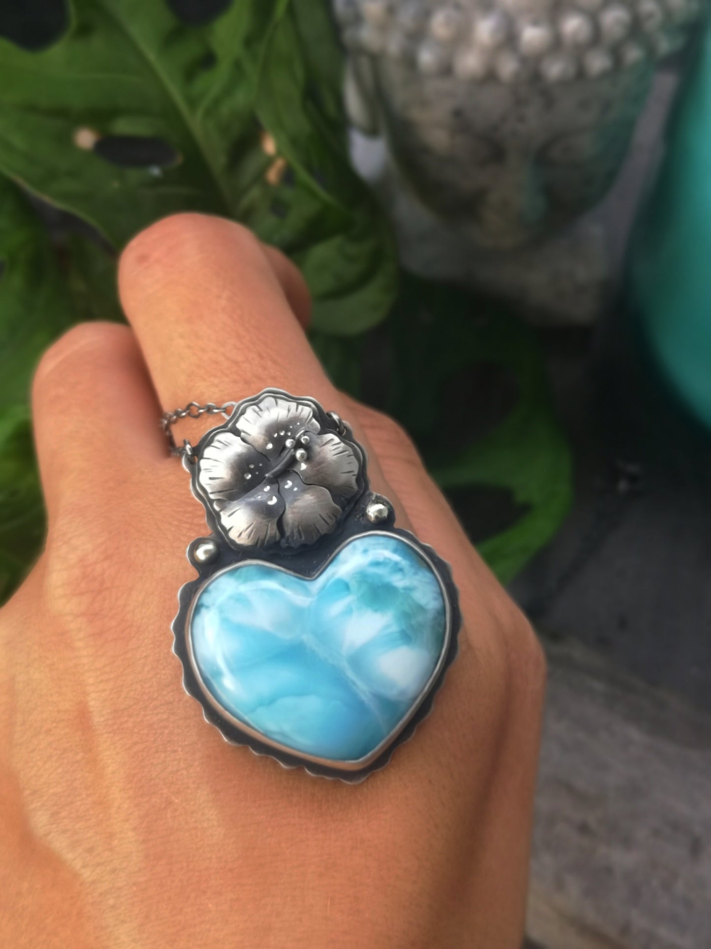 The Larimar & Hibiscus Necklace No2