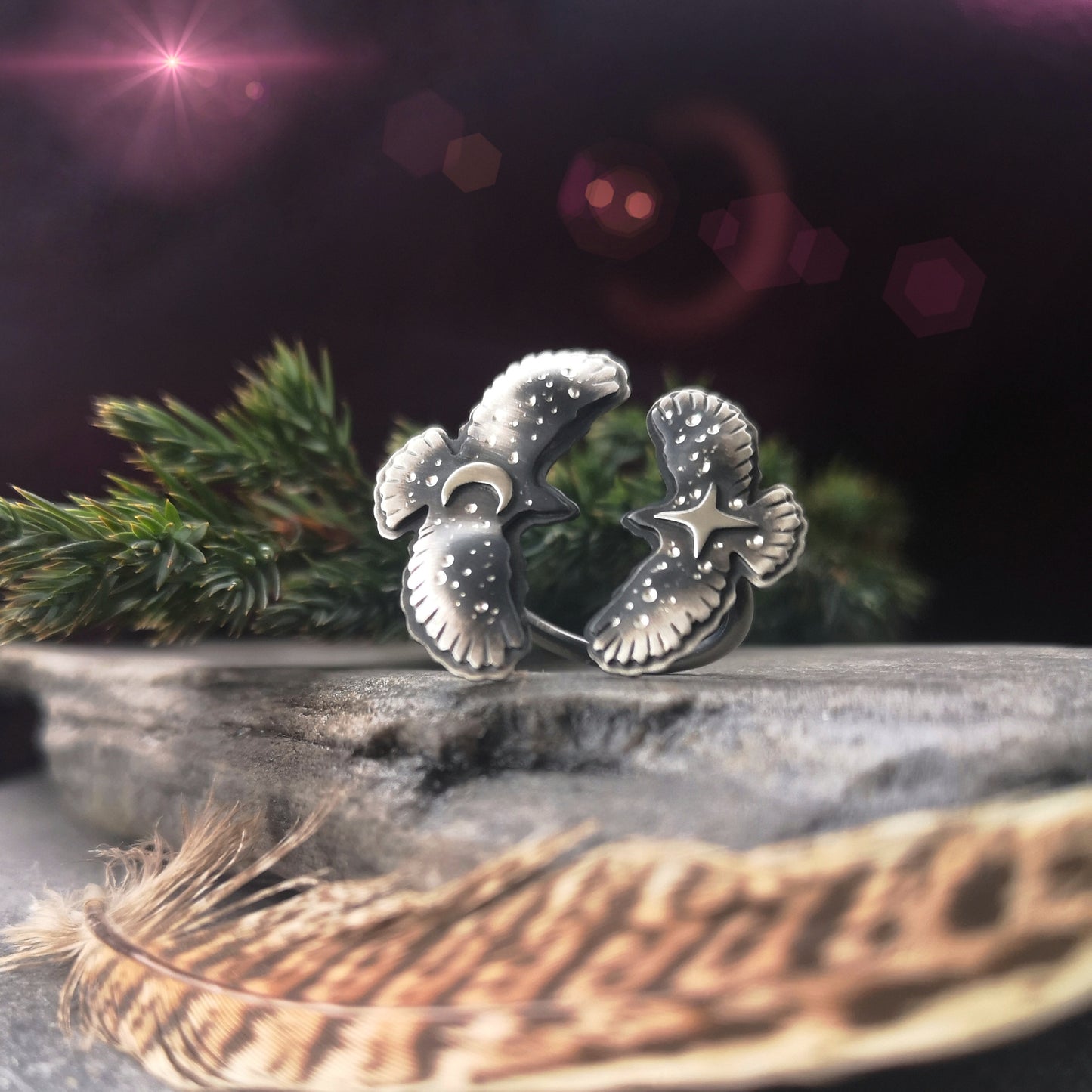Double Hawk Medicine Ring - Open Ring